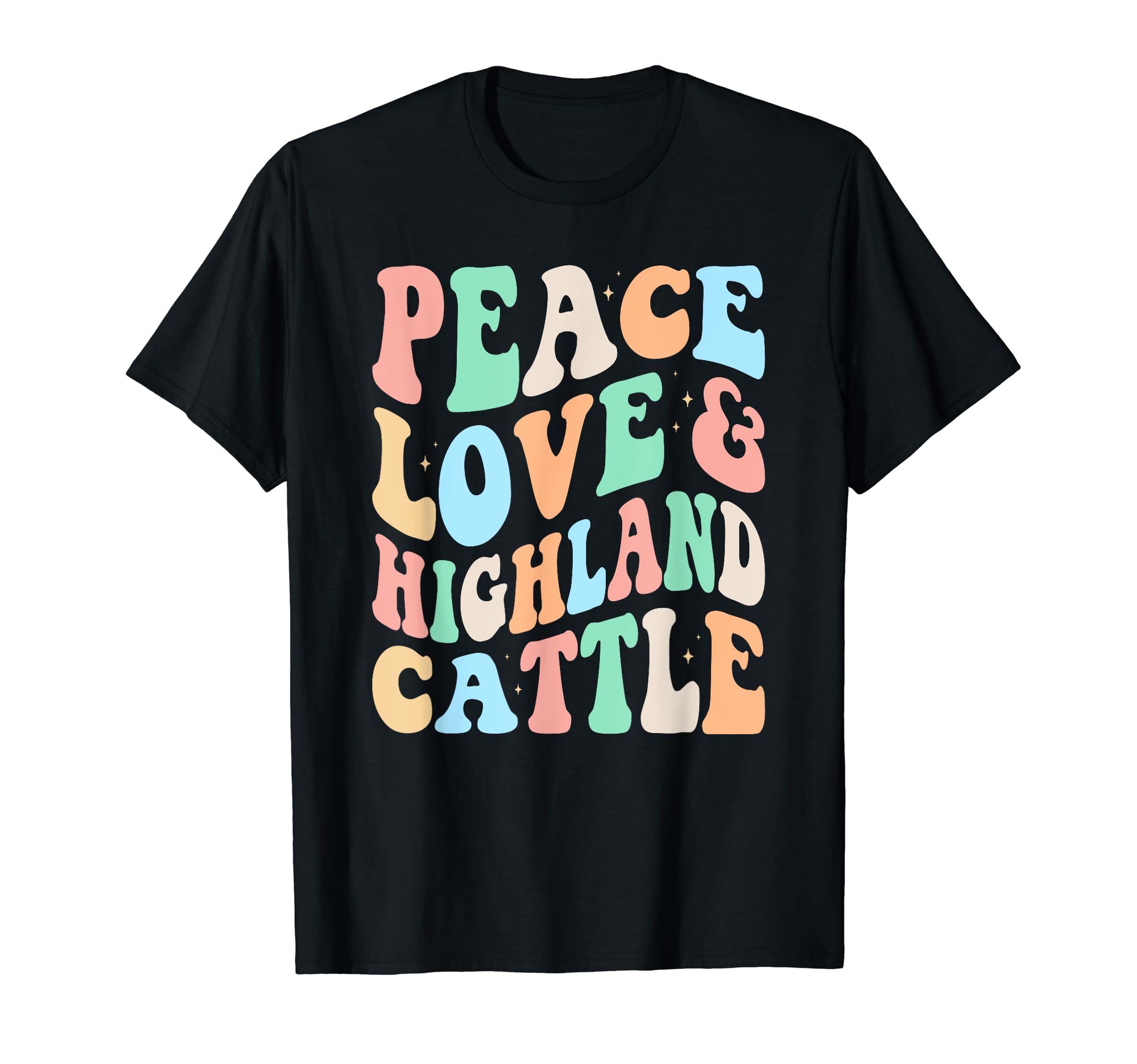 Peace Love Highland Cattle Groovy T-Shirt - Graphic Print for Adults - T-Shirt, Sweatshirt, Hoodie