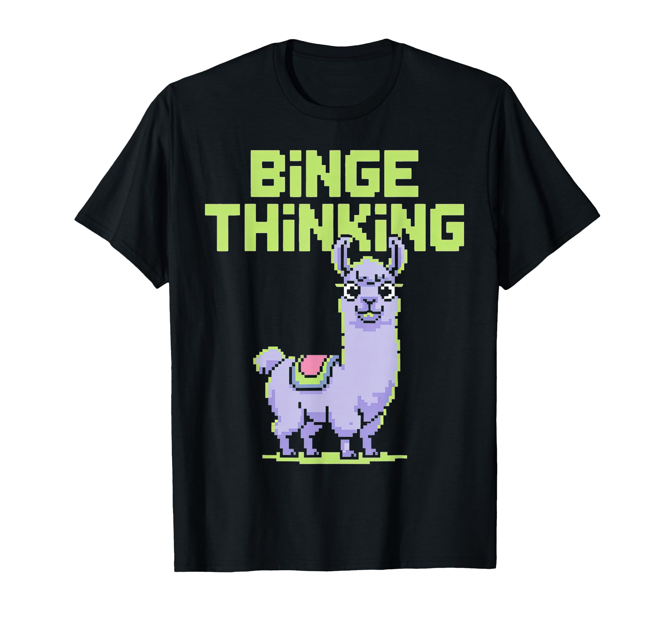 Binge Thinking Llama Pixel Art T-Shirt - Minimalist Print for Adults - T-Shirt, Sweatshirt, Hoodie