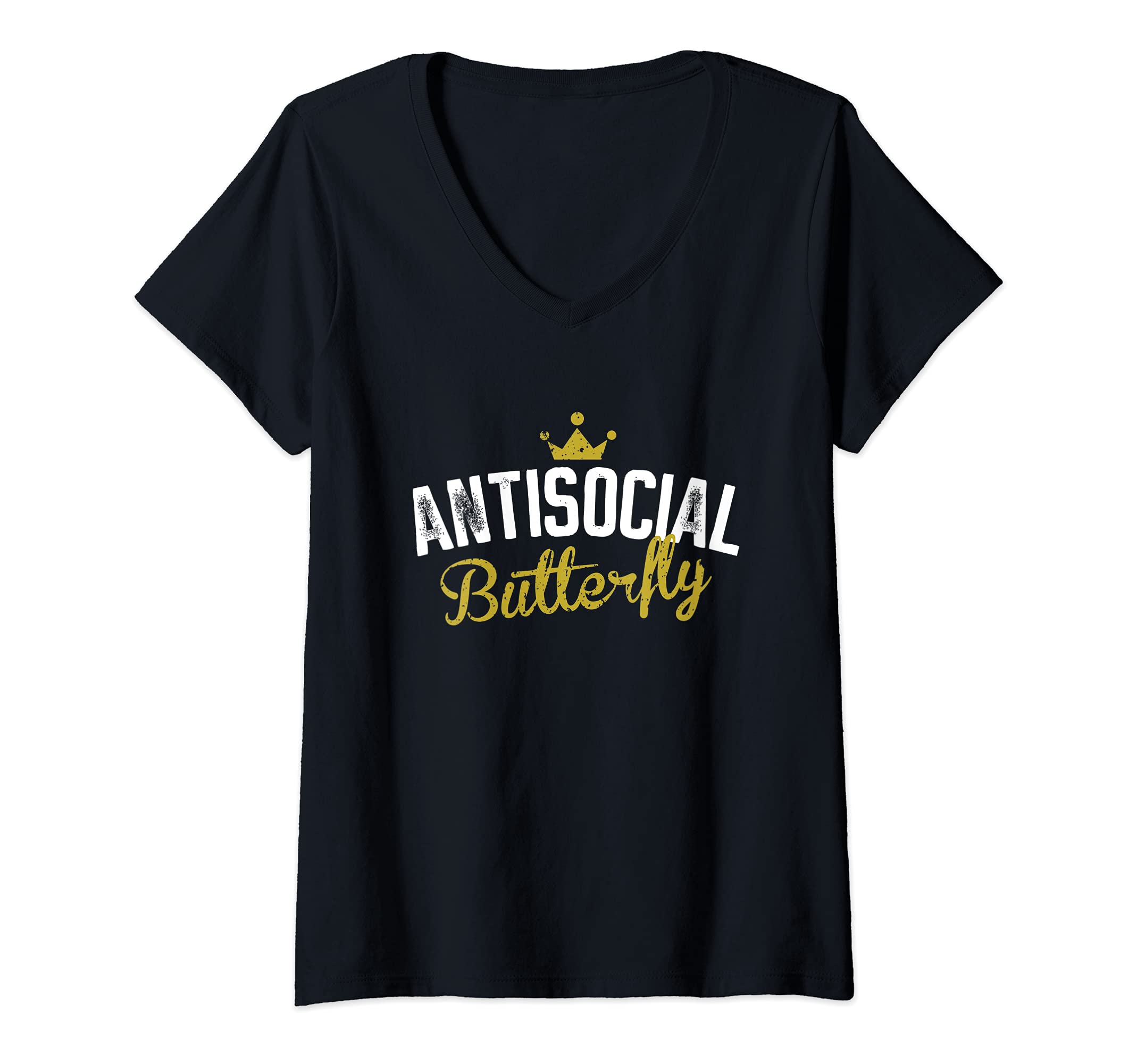 Womens Antisocial Butterfly V Neck T-Shirt - Graphic Print Men Women - T-Shirt, Sweatshirt, Hoodie