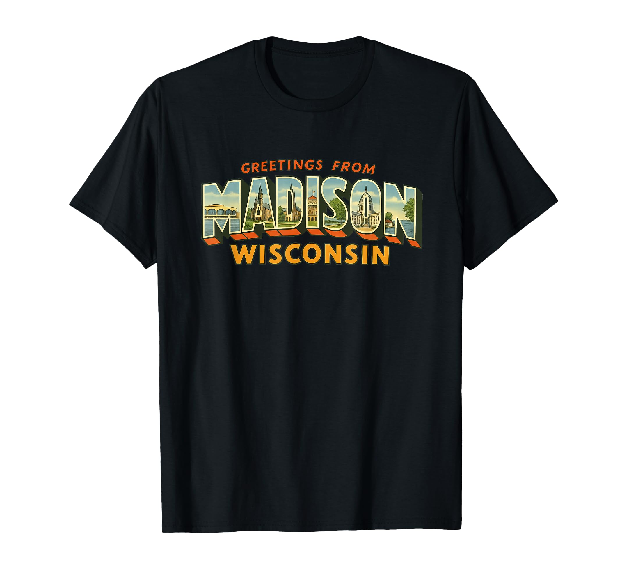 Madison Wisconsin Postcard T-Shirt - Novelty Apparel Unisex - T-Shirt, Sweatshirt, Hoodie