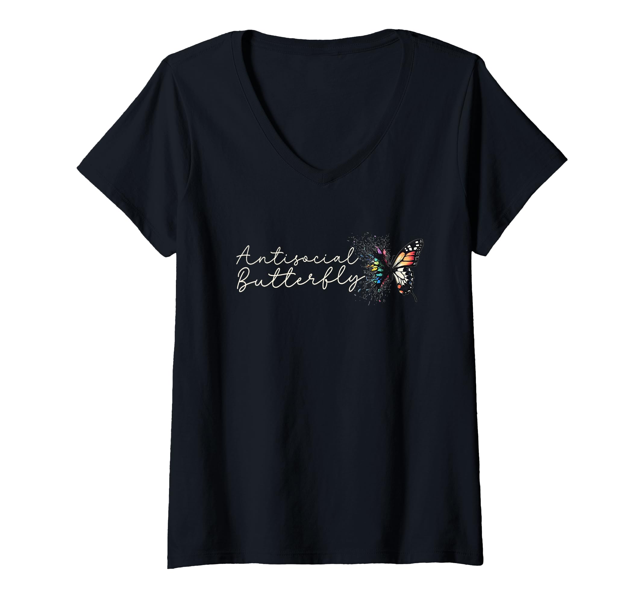 Womens Antisocial Butterfly V Neck T-Shirt - Unique Graphic Men Women - T-Shirt, Sweatshirt, Hoodie