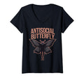 Womens Antisocial Butterfly V Neck T-Shirt - Minimalist Print Unisex - T-Shirt, Sweatshirt, Hoodie