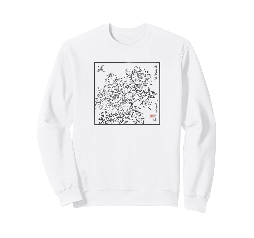 Traditional Japanese Peony Floral Sweatshirt - Graphic Print for Adults - T-Shirt, Sweatshirt, Hoodie