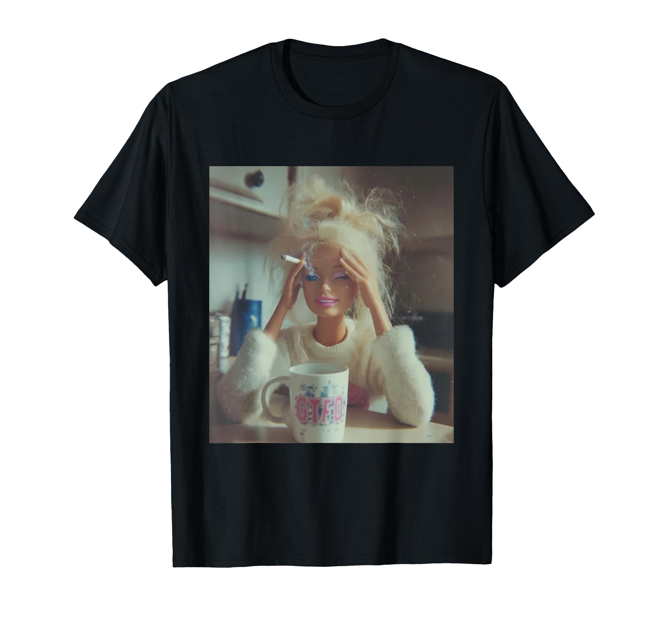 Stressed Doll Morning Coffee Y2K T-Shirt - Custom Art Print Unisex - T-Shirt, Sweatshirt, Hoodie