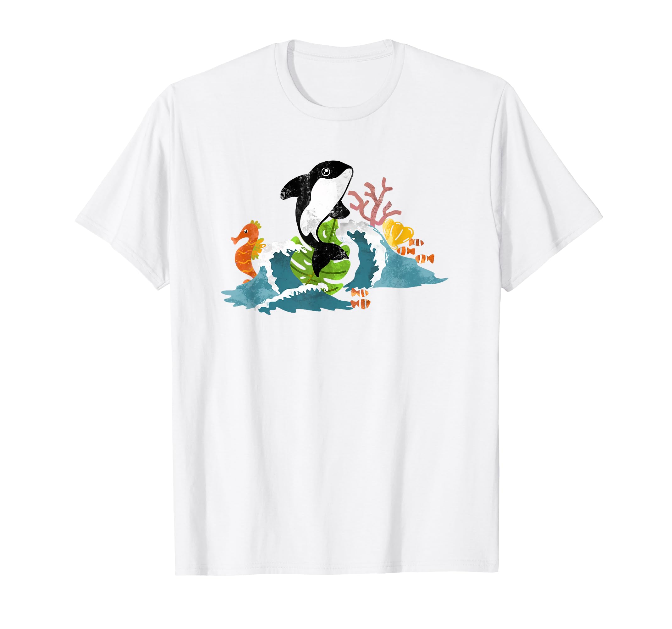 90S Tropical Aesthetic Whale Clownfish T-Shirt - Trendy Graphic for Adults - T-Shirt, Sweatshirt, Hoodie