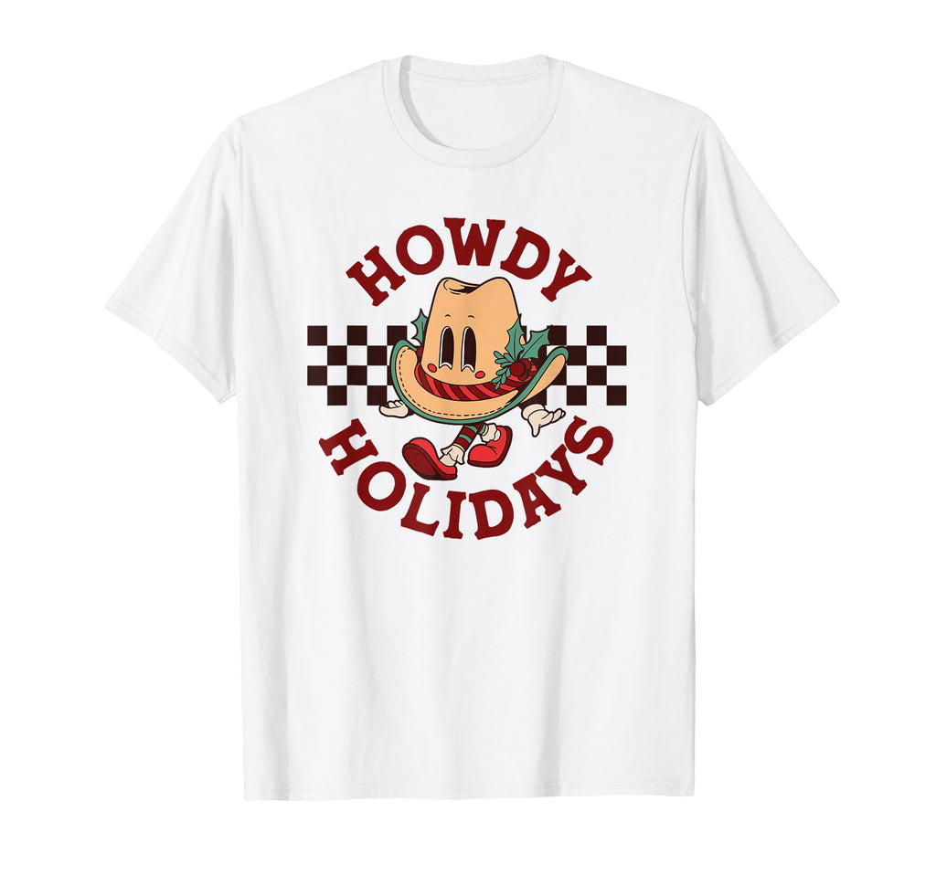 Howdy Holidays Cartoon Cowboy Hat T-Shirt - Graphic Print for Adults - T-Shirt, Sweatshirt, Hoodie
