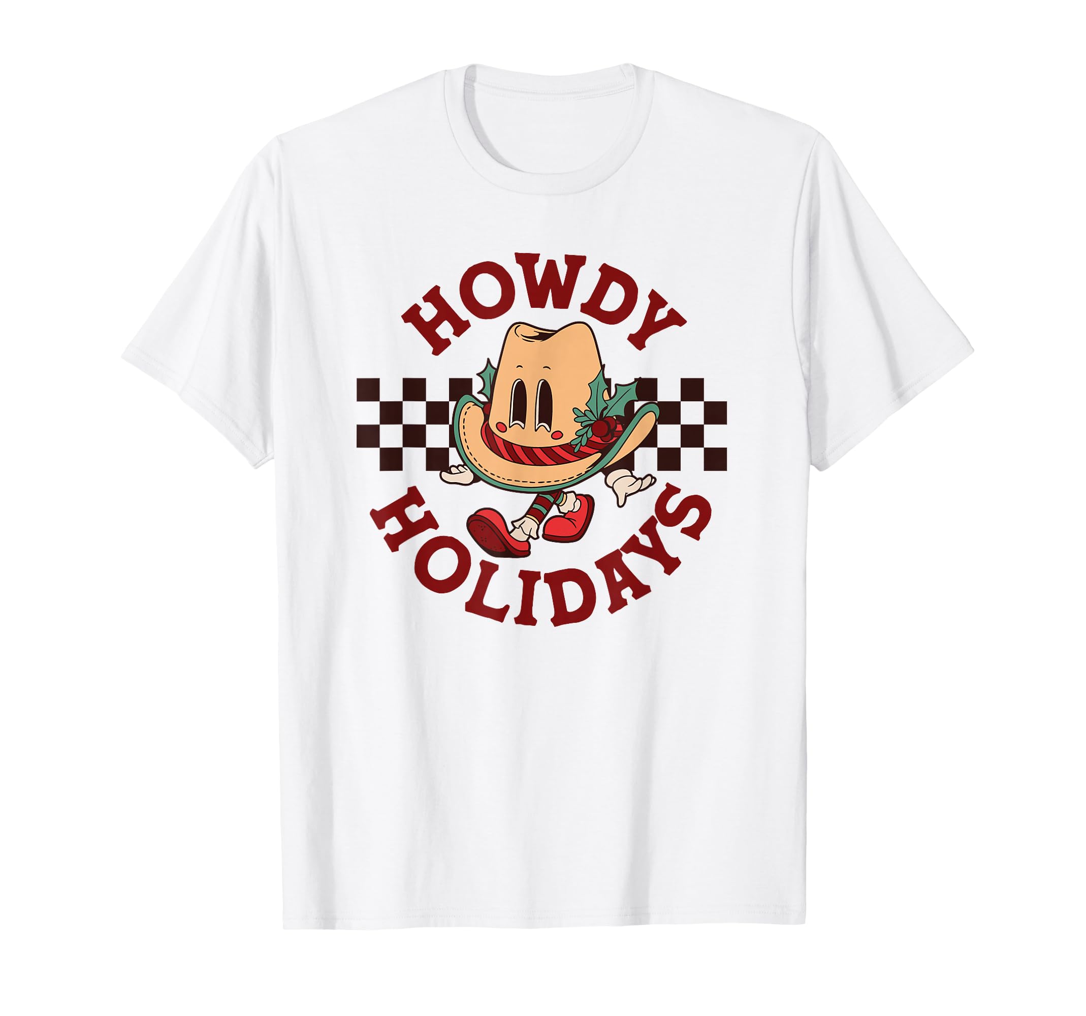Howdy Holidays Cartoon Cowboy Hat T-Shirt - Graphic Print for Adults - T-Shirt, Sweatshirt, Hoodie