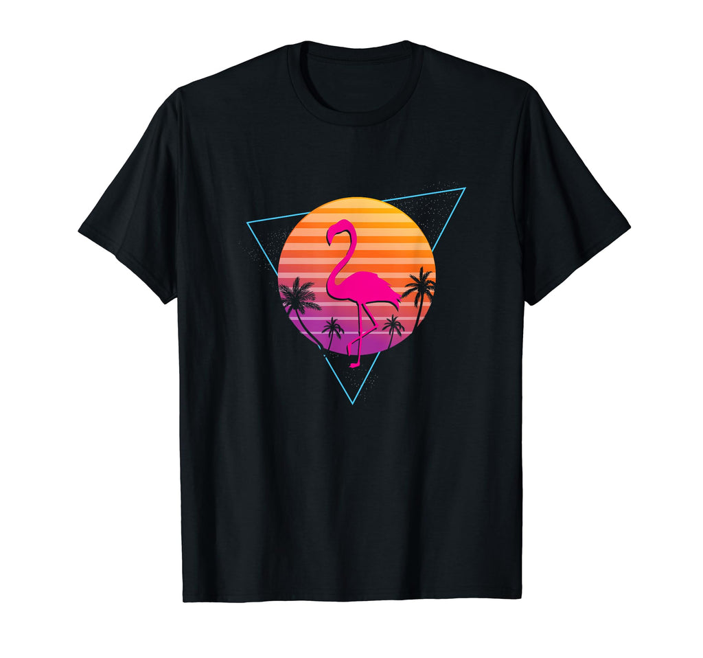 Flamingo Palm Sunset Synthwave T-Shirt - Custom Art Print Men Women - T-Shirt, Sweatshirt, Hoodie