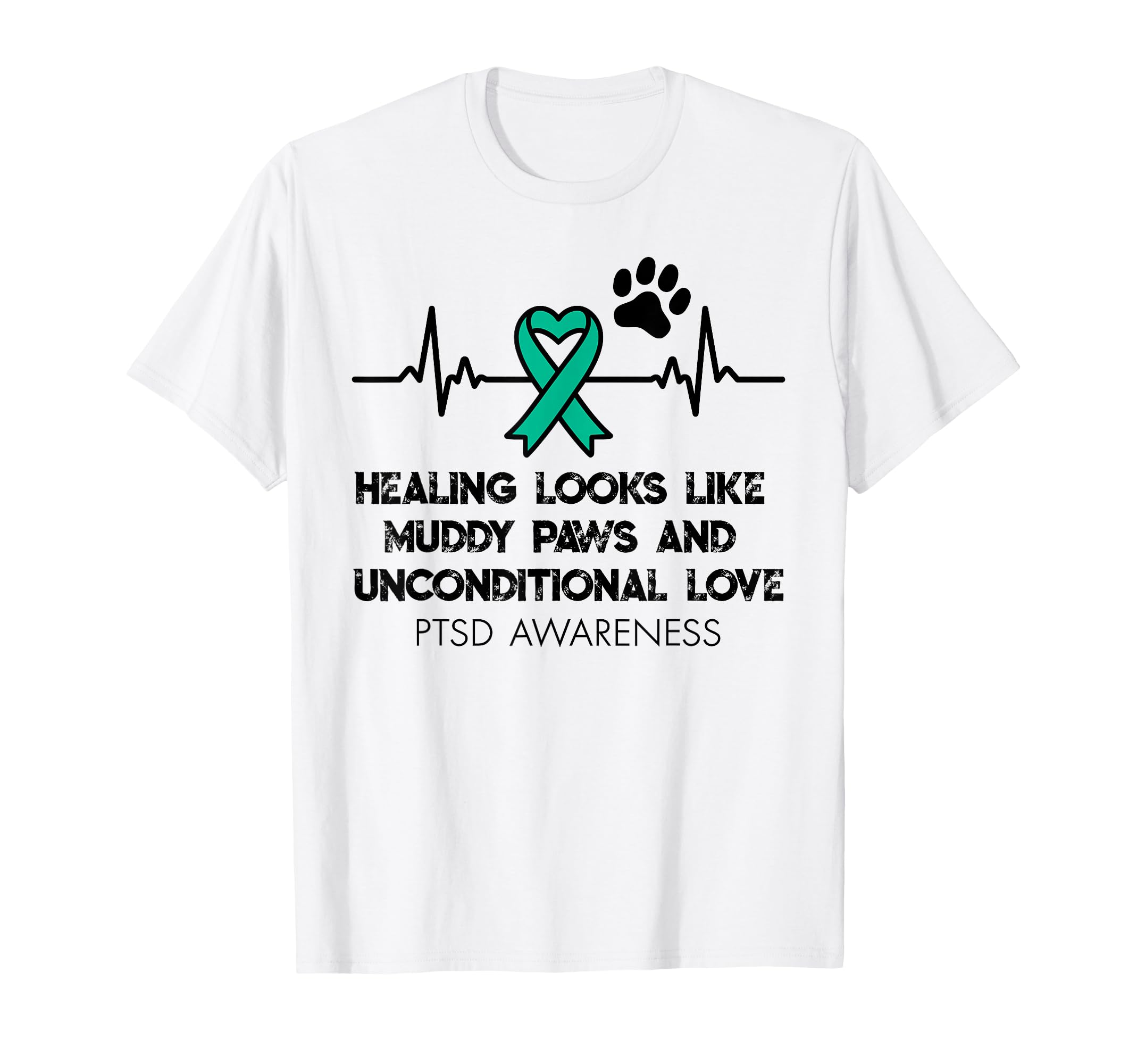 Ptsd Awareness Animal Therapy Teal Ribbon T-Shirt - Unique Graphic Unisex - T-Shirt, Sweatshirt, Hoodie