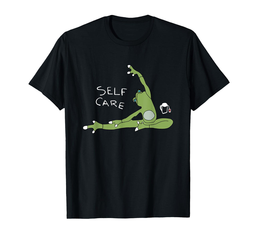 Self Care Frog Drinking Tea Yoga T-Shirt - Graphic Print Unisex - T-Shirt, Sweatshirt, Hoodie