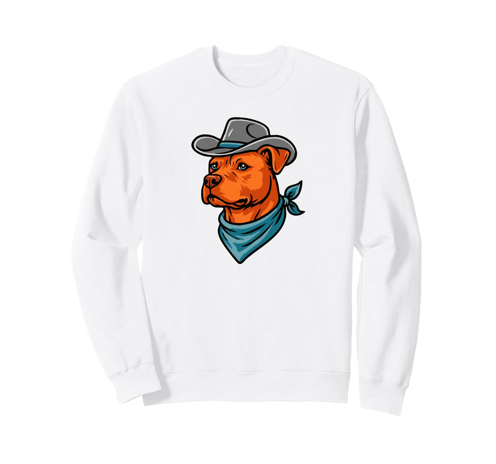 Funny Cowboy Pitbull Drawing Pit Sweatshirt - Casual Everyday Wear Unisex - T-Shirt, Sweatshirt, Hoodie