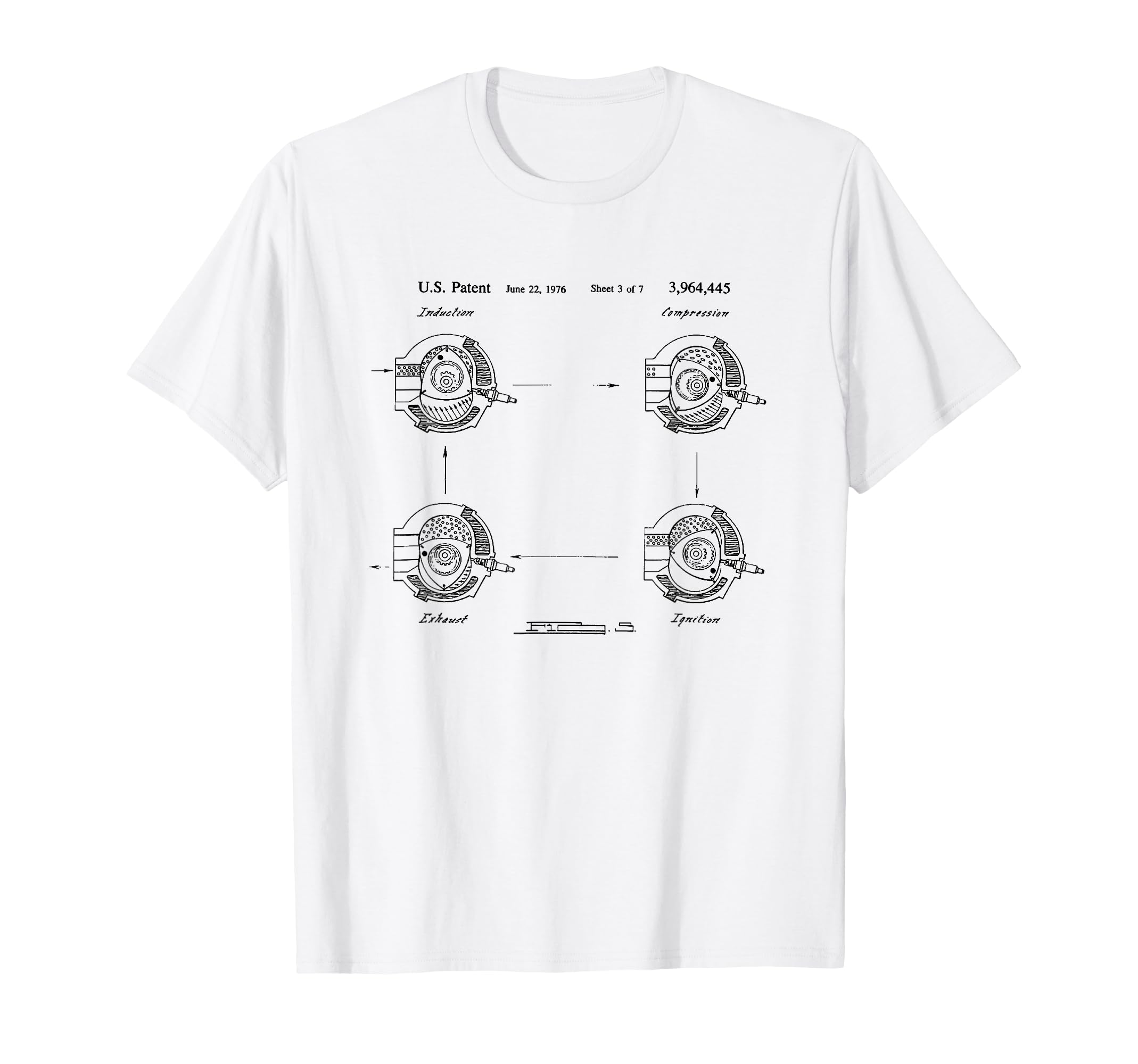 1976 Rotary Engine Blueprint T-Shirt - Fun Novelty Design for Adults - T-Shirt, Sweatshirt, Hoodie