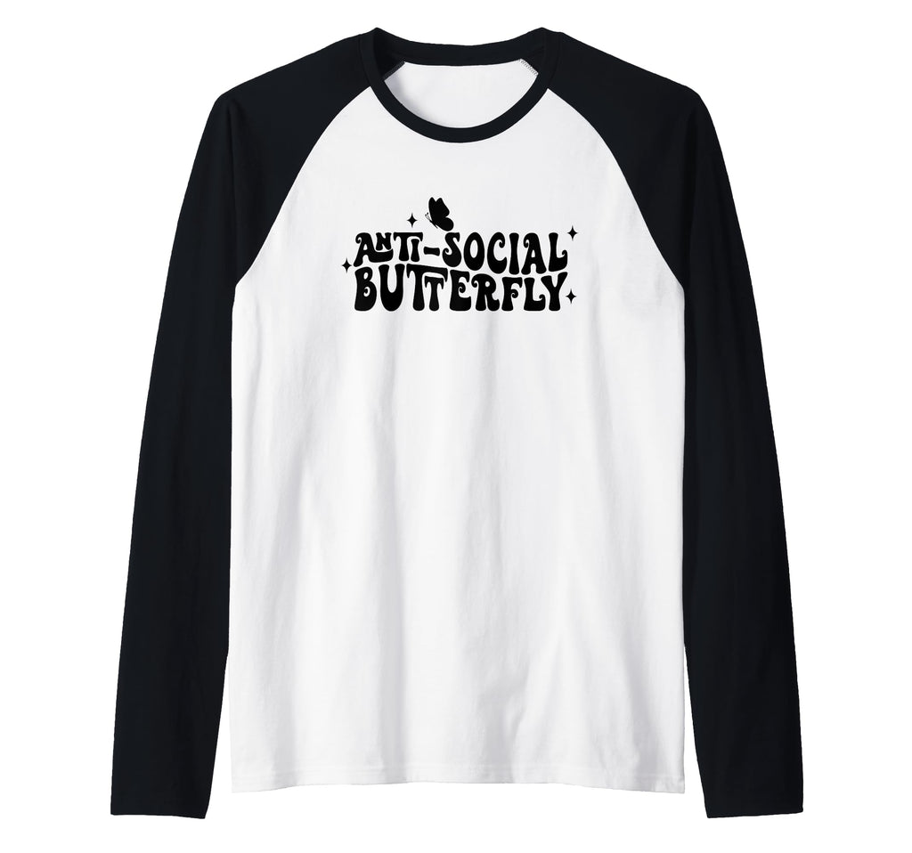 Anti Social Butterfly Introvert Raglan Hoodie - Graphic Print Men Women - T-Shirt, Sweatshirt, Hoodie
