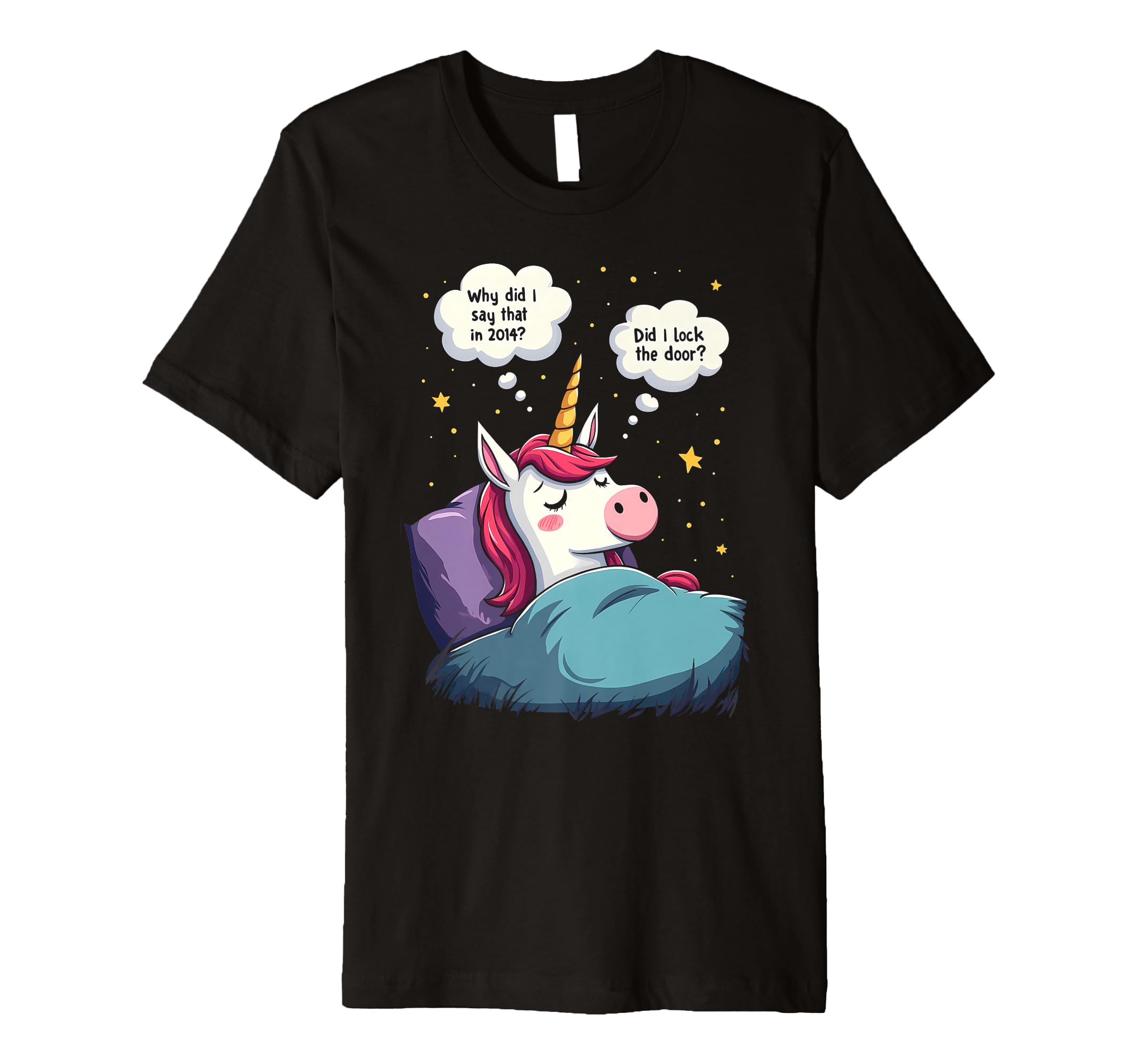 Unicorn Overthinking Funny Sleep Anxiety T-Shirt - Custom Art Print Unisex - T-Shirt, Sweatshirt, Hoodie