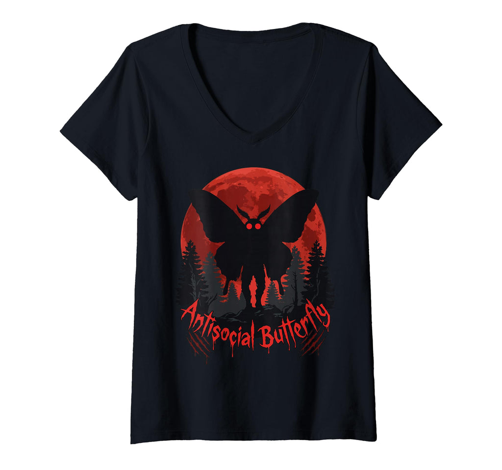 Womens Antisocial Butterfly V Neck T-Shirt - Fun Novelty Design Men Women - T-Shirt, Sweatshirt, Hoodie