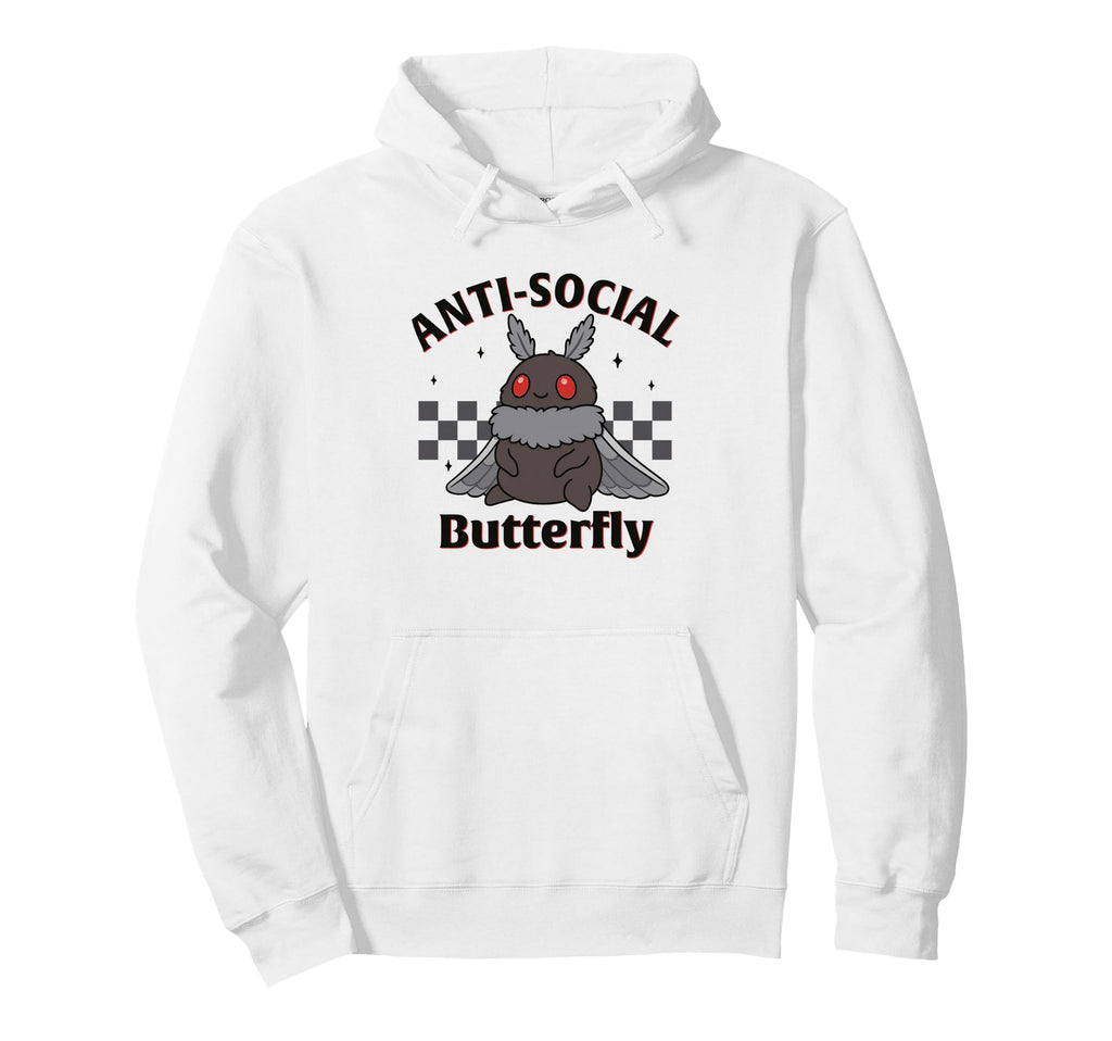 Mothman Antisocial Butterfly Hoodie - Fun Novelty Design for Adults - T-Shirt, Sweatshirt, Hoodie