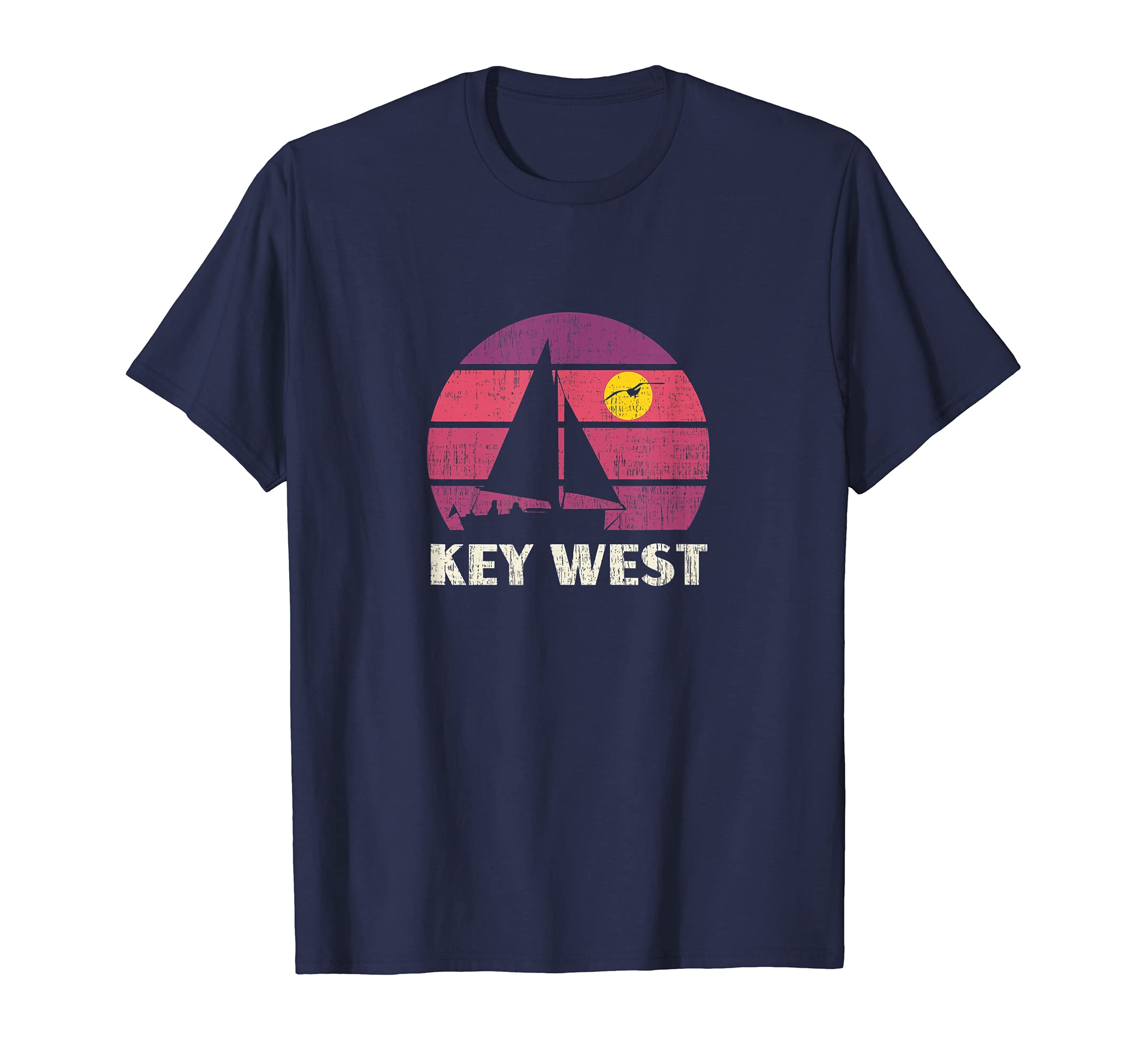 Key West Fl Sailing 70S Sunset T-Shirt - Minimalist Print for Adults - T-Shirt, Sweatshirt, Hoodie