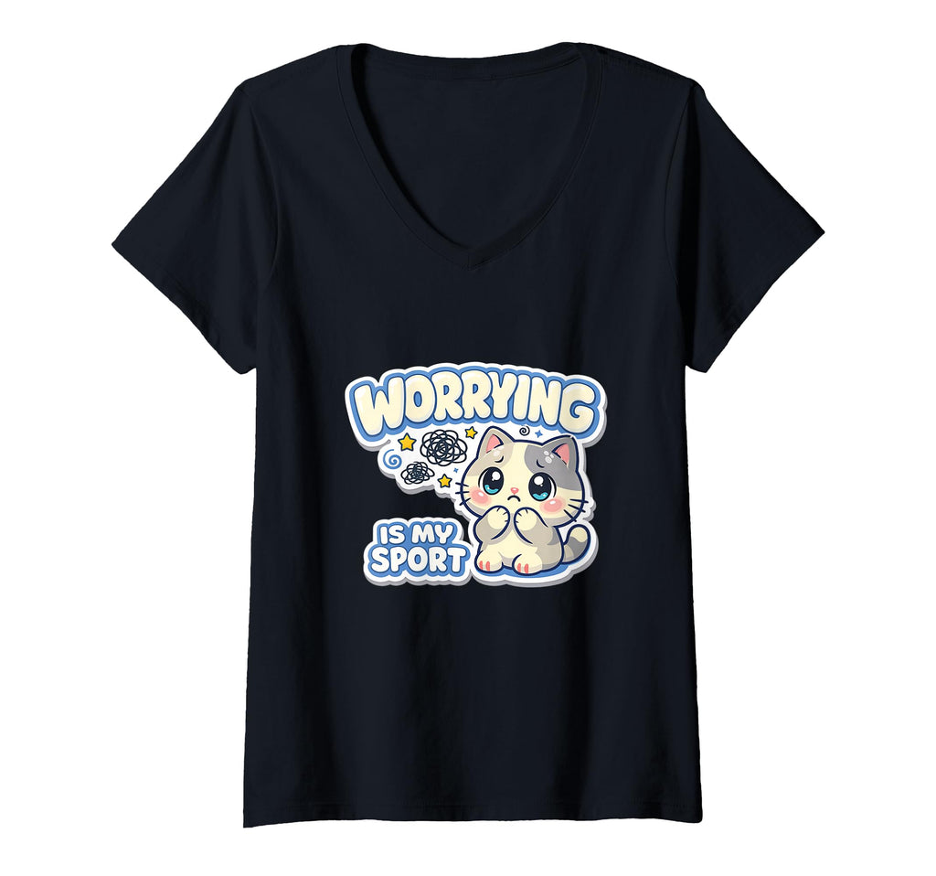 Womens Worrying Is My Sport Anxious Cat T-Shirt - Trendy Graphic Men Women - T-Shirt, Sweatshirt, Hoodie