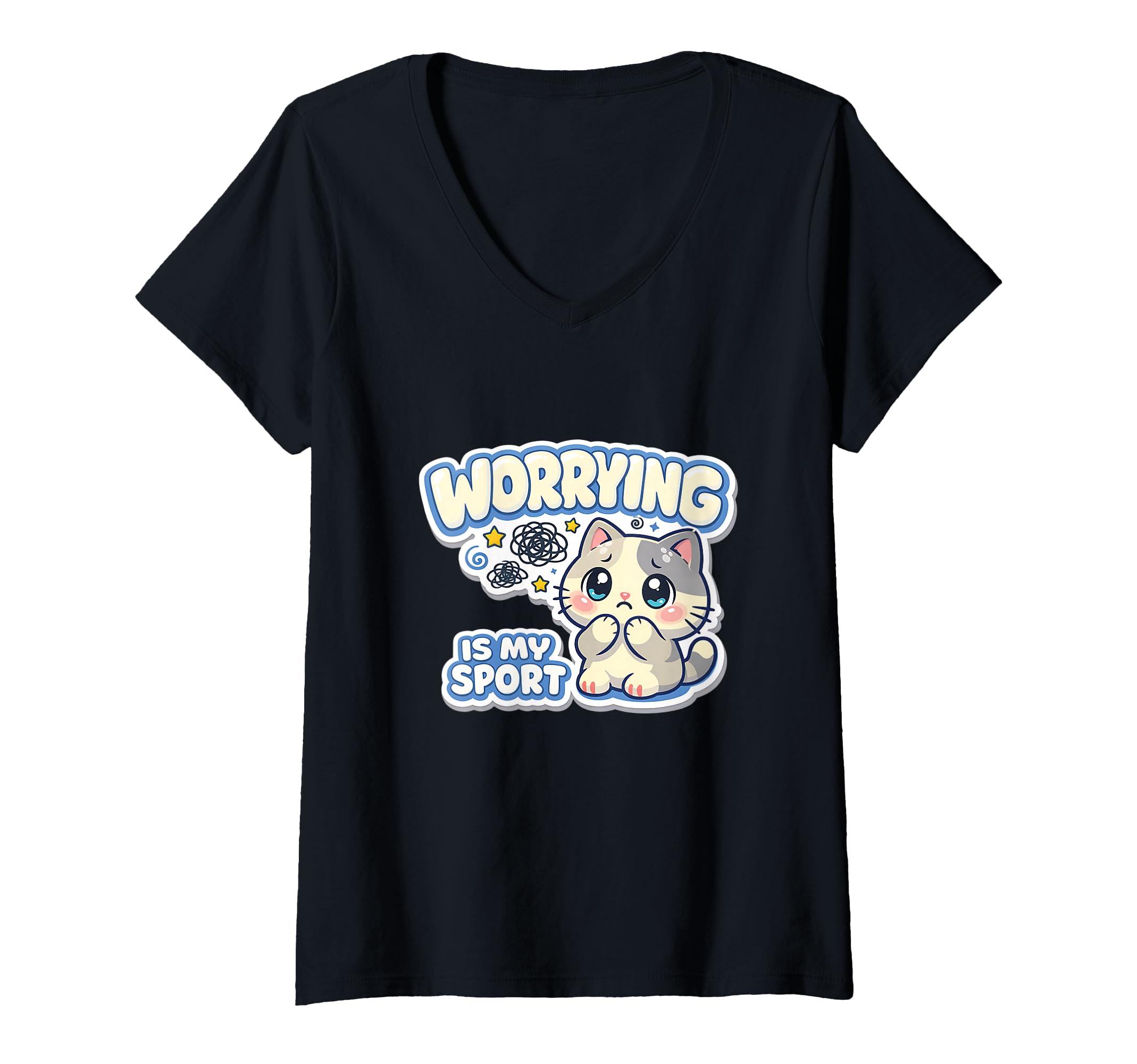 Womens Worrying Is My Sport Anxious Cat T-Shirt - Trendy Graphic Men Women - T-Shirt, Sweatshirt, Hoodie