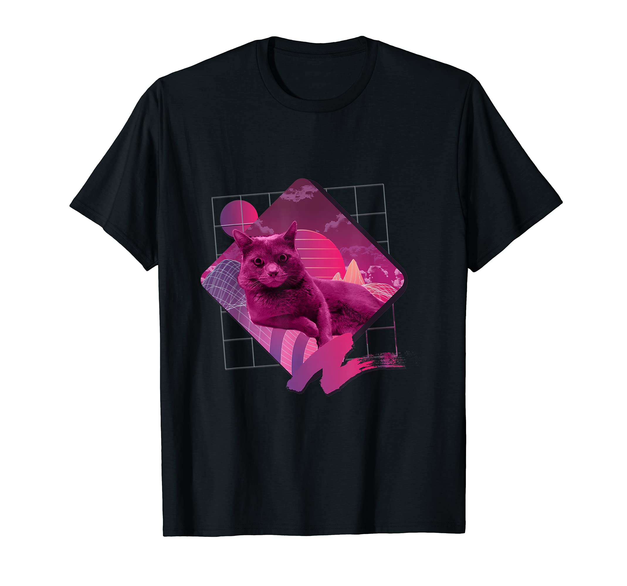 Synthwave Cat 80S 90S T-Shirt - Fun Novelty Design Unisex - T-Shirt, Sweatshirt, Hoodie