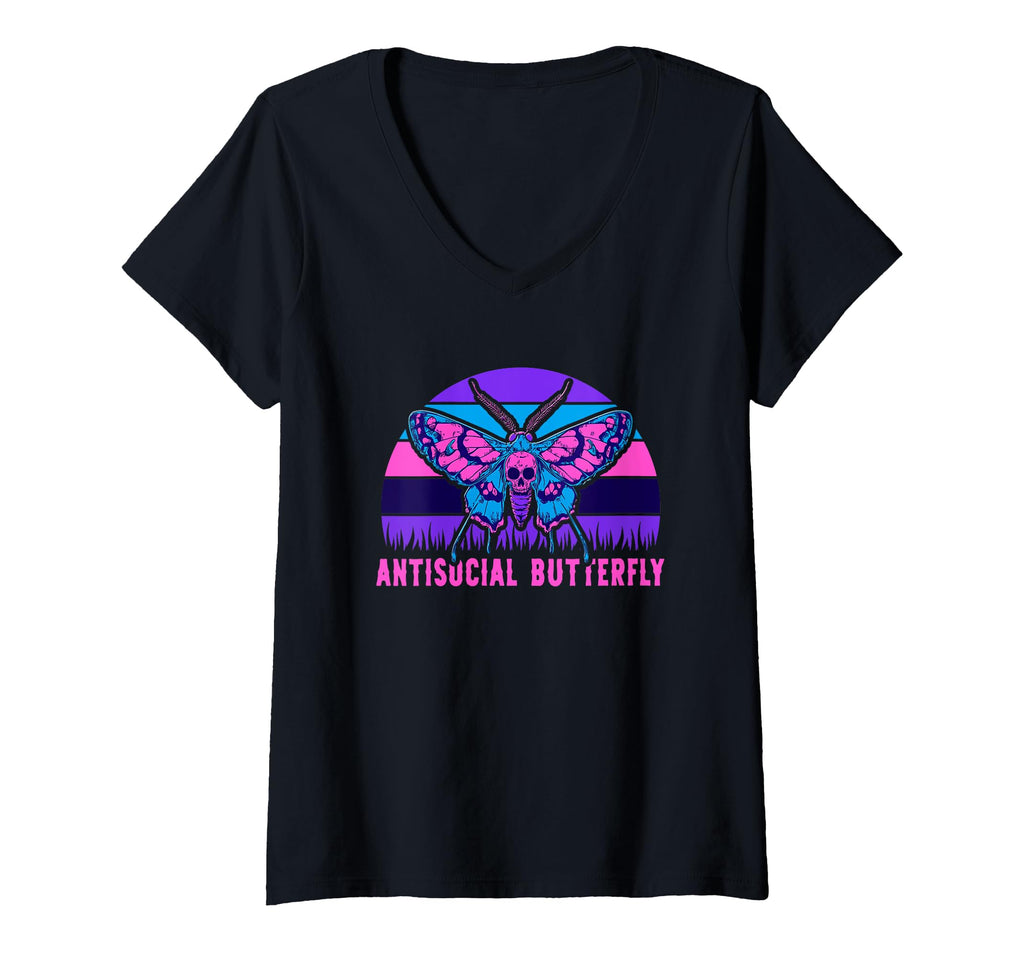 Womens Antisocial Butterfly V Neck T-Shirt - Custom Art Print Unisex - T-Shirt, Sweatshirt, Hoodie