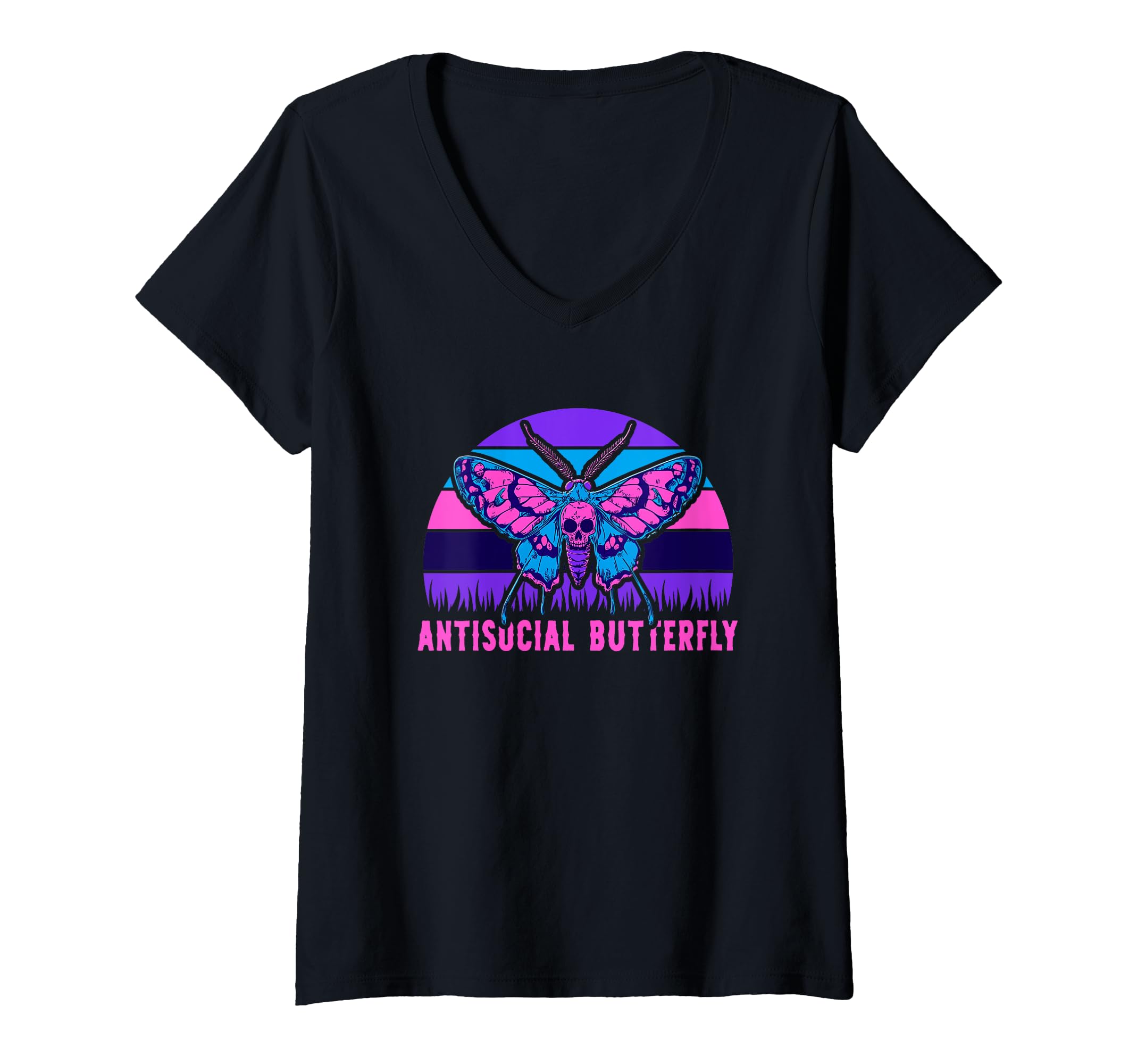 Womens Antisocial Butterfly V Neck T-Shirt - Custom Art Print Unisex - T-Shirt, Sweatshirt, Hoodie
