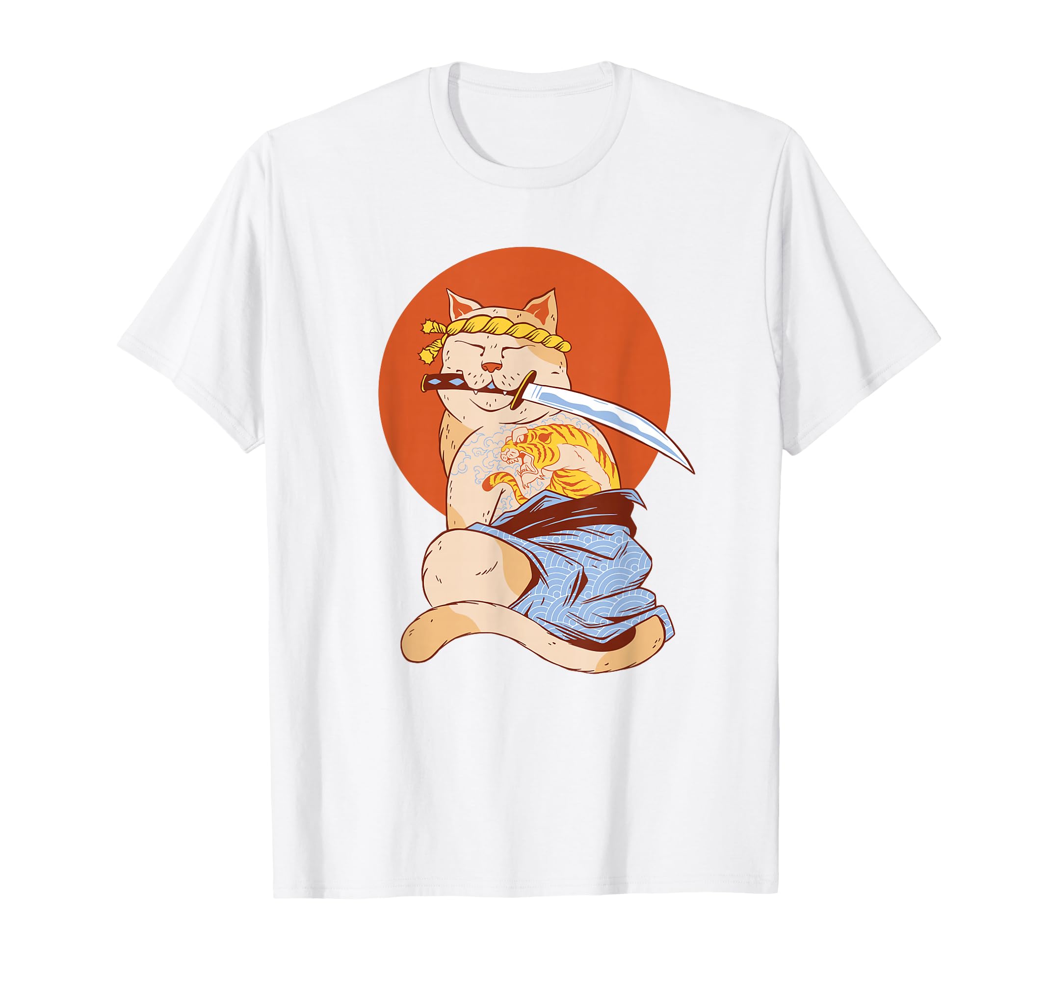 Samurai Cat Katana Ukiyoe Traditional T-Shirt - Unique Graphic Men Women - T-Shirt, Sweatshirt, Hoodie