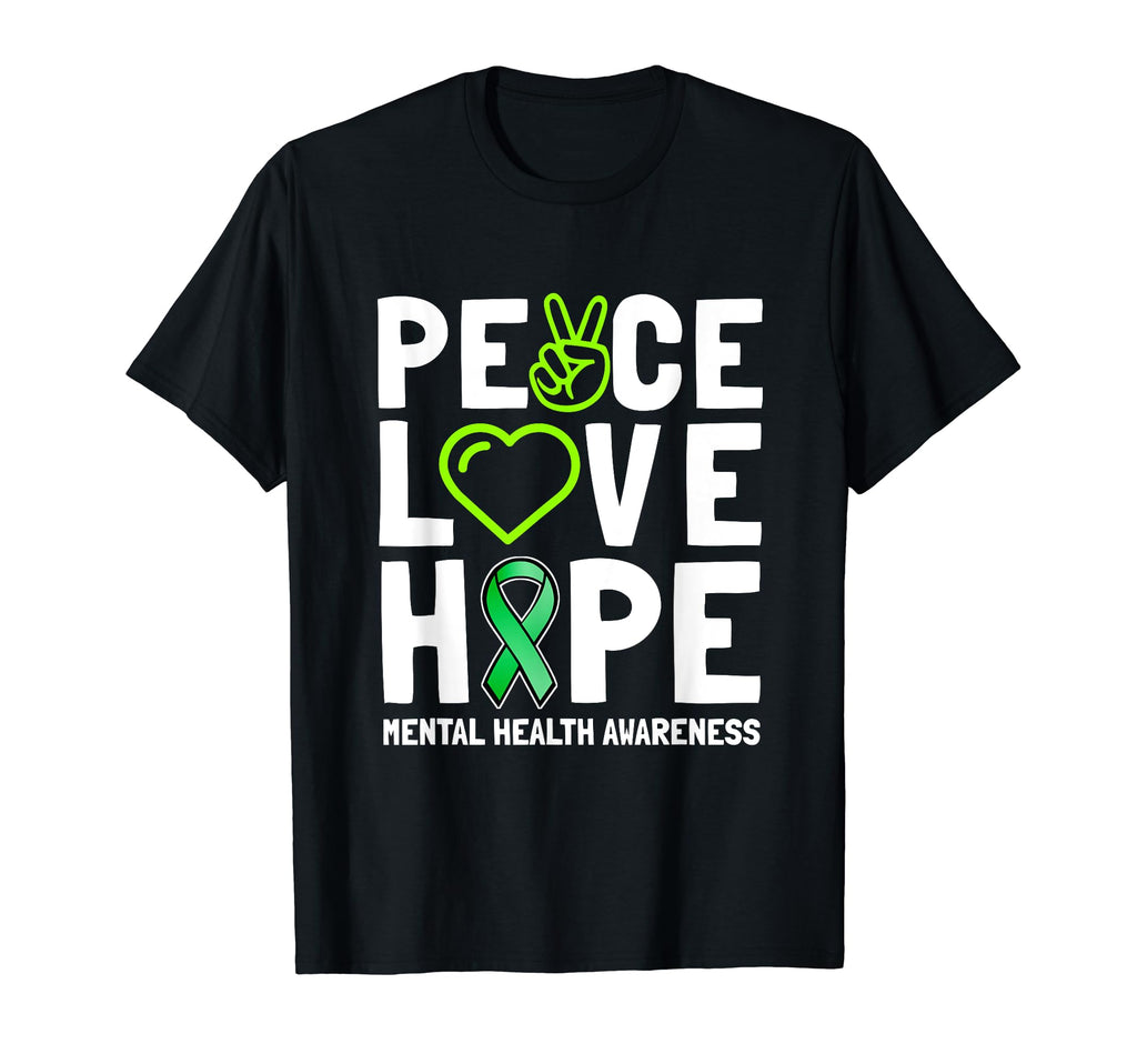 Peace Love Hope Green Ribbon Funny T-Shirt - Aesthetic Graphic Unisex - T-Shirt, Sweatshirt, Hoodie