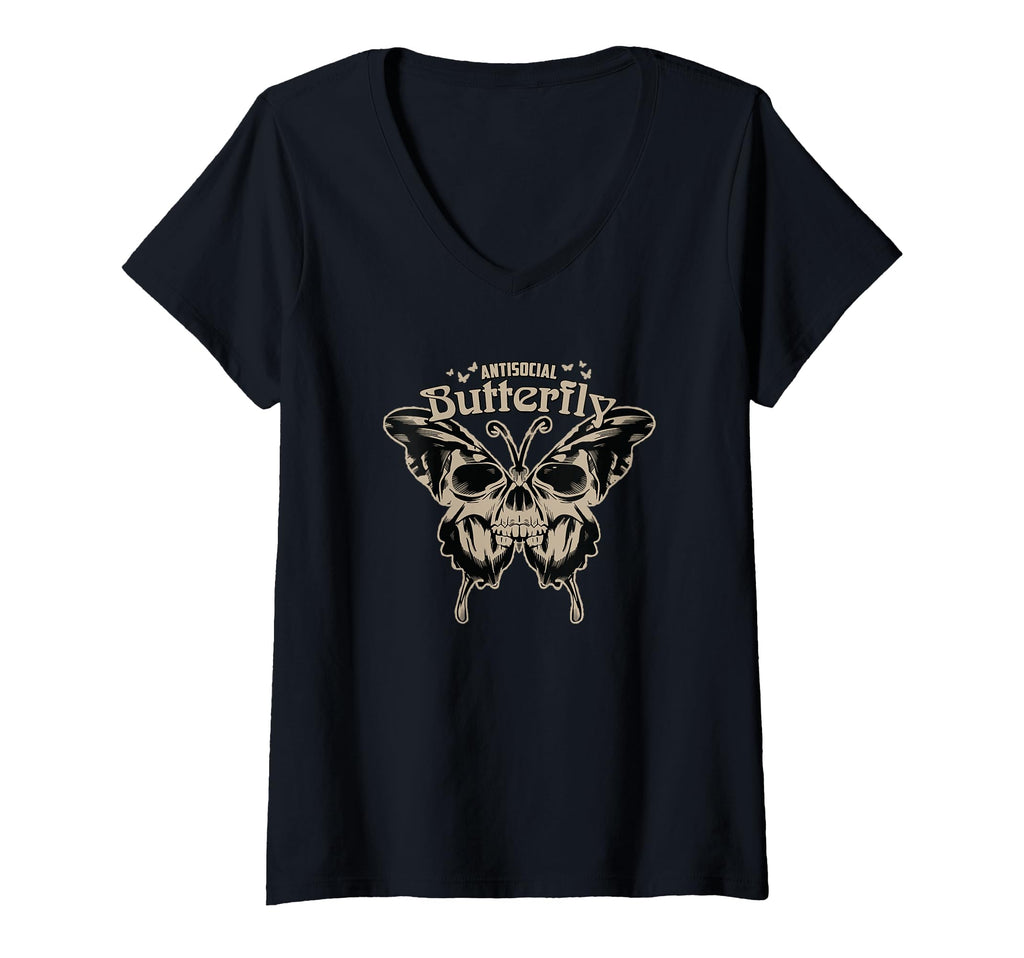Womens Antisocial Butterfly Skull T-Shirt - Unique Graphic for Adults - T-Shirt, Sweatshirt, Hoodie