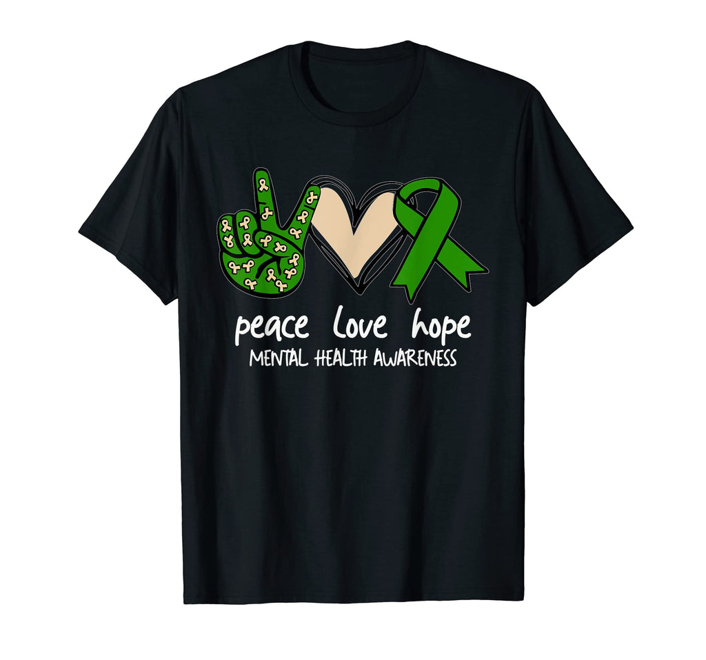 Green Ribbon Peace Love Hope Mental T-Shirt - Unique Graphic Men Women - T-Shirt, Sweatshirt, Hoodie