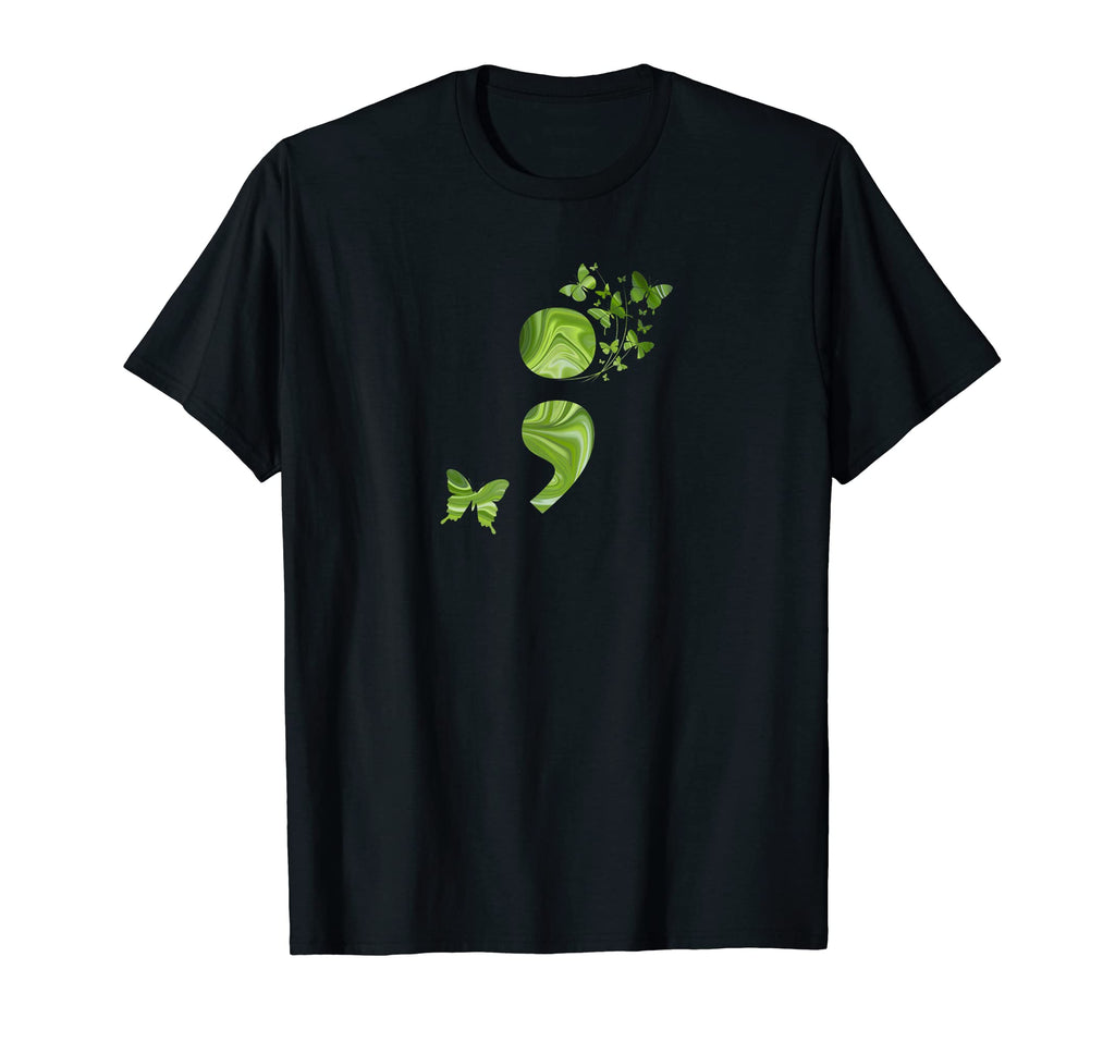 Semicolon Butterfly Green Mental Health T-Shirt - Streetwear Style Unisex - T-Shirt, Sweatshirt, Hoodie