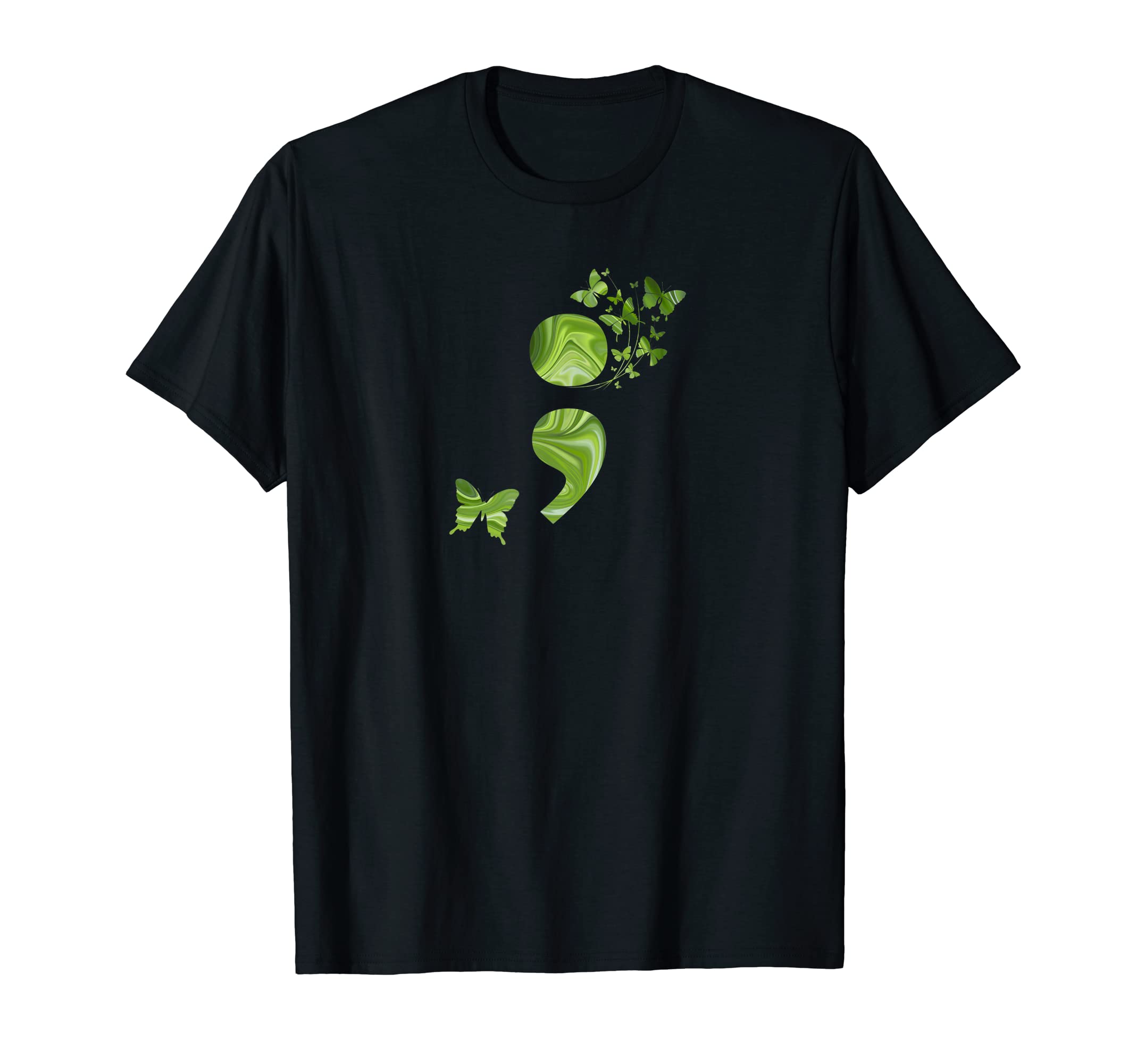 Semicolon Butterfly Green Mental Health T-Shirt - Streetwear Style Unisex - T-Shirt, Sweatshirt, Hoodie
