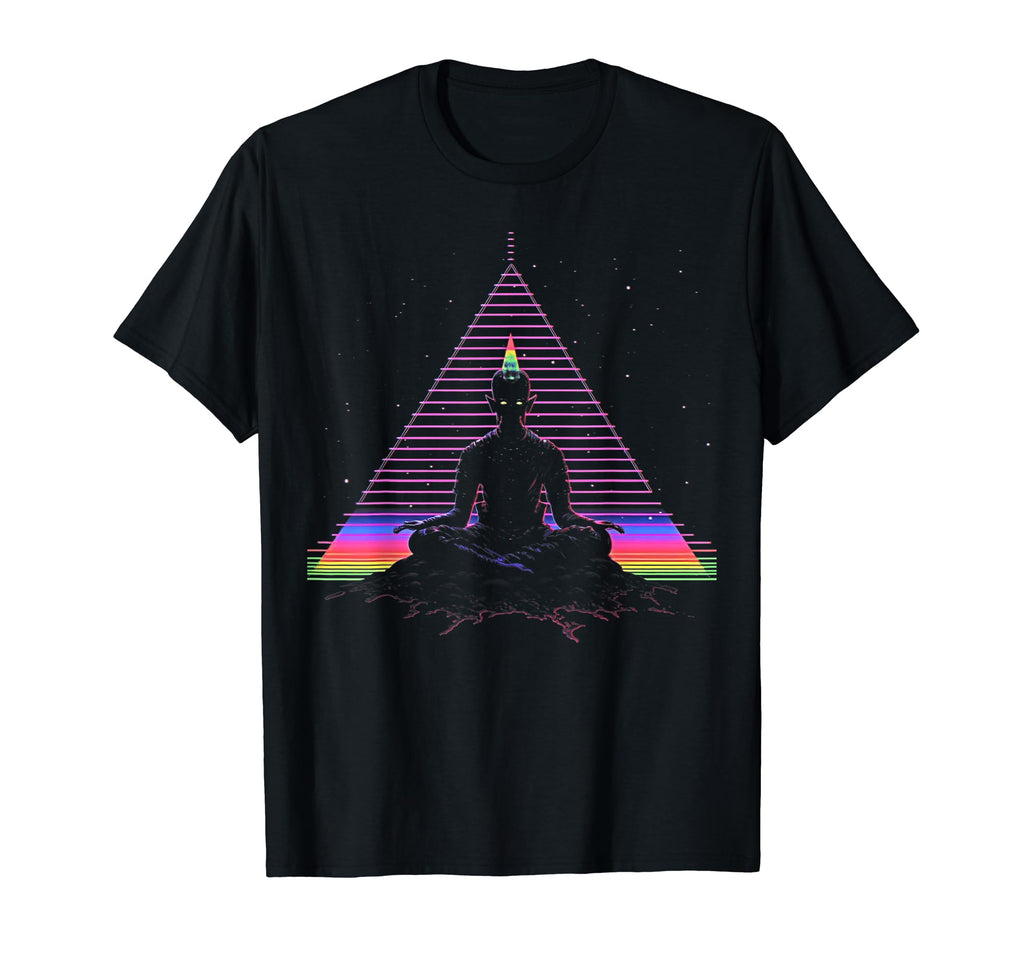 Synthwave Alien Buddha Cyberpunk 80S Sci T-Shirt - Novelty Apparel Unisex - T-Shirt, Sweatshirt, Hoodie