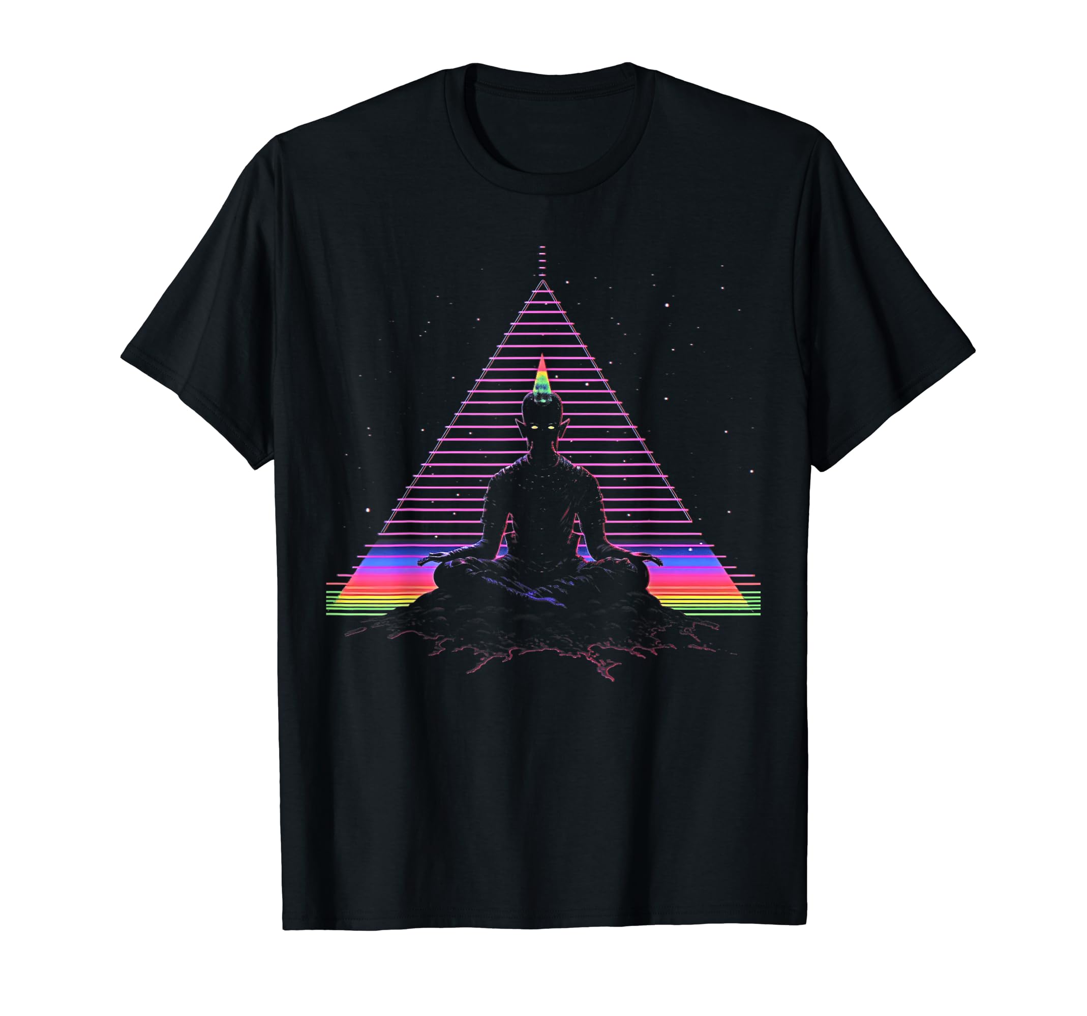 Synthwave Alien Buddha Cyberpunk 80S Sci T-Shirt - Novelty Apparel Unisex - T-Shirt, Sweatshirt, Hoodie