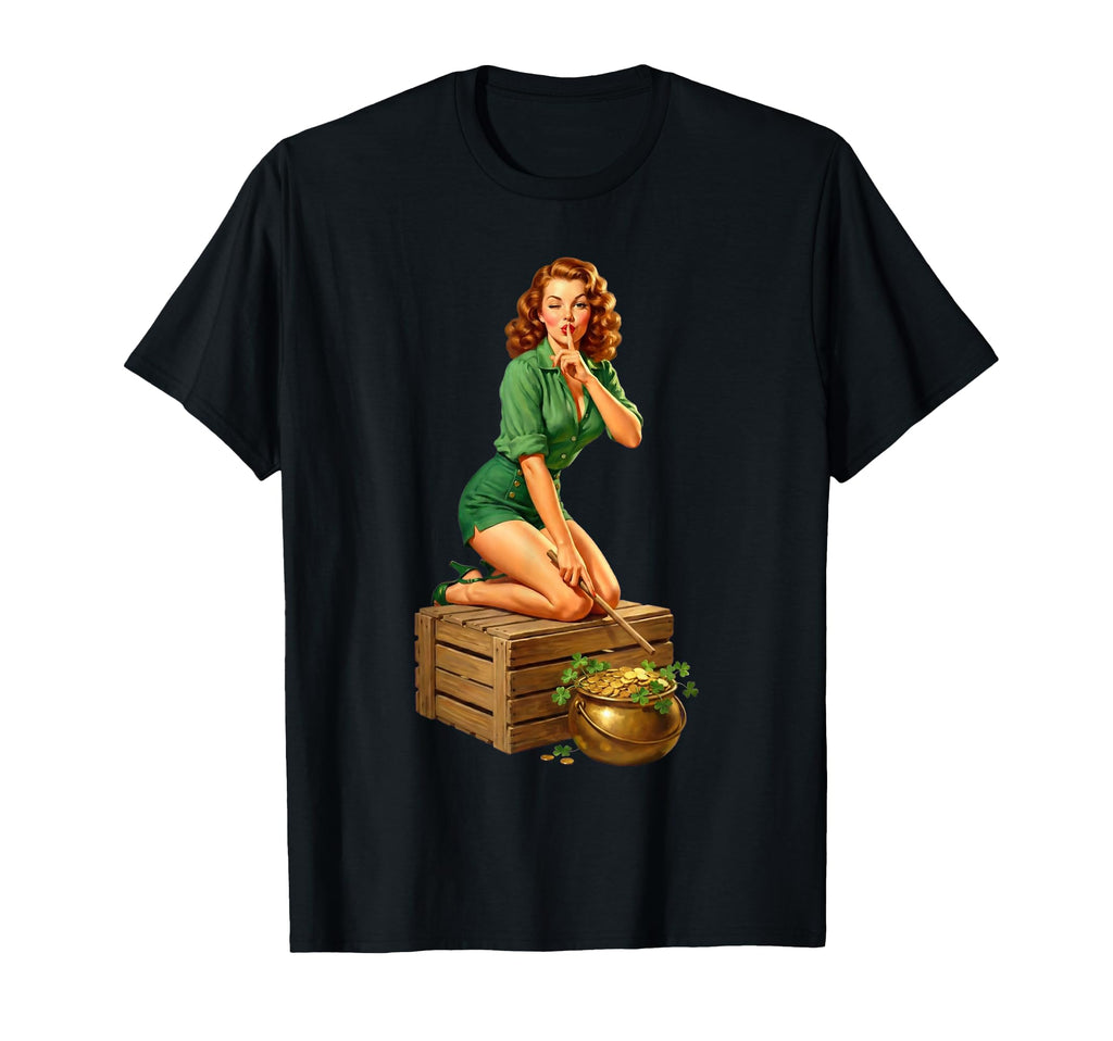 St Patricks Day Pinup Lucky Pot Gold T-Shirt - Graphic Print Unisex - T-Shirt, Sweatshirt, Hoodie