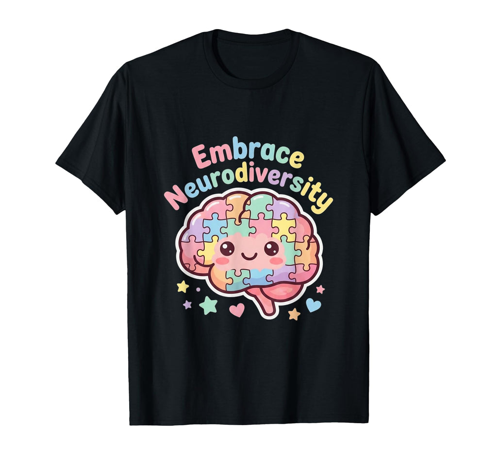 Embrace Neurodiversity Kawaii Puzzle Brain T-Shirt - Trendy Graphic Unisex - T-Shirt, Sweatshirt, Hoodie