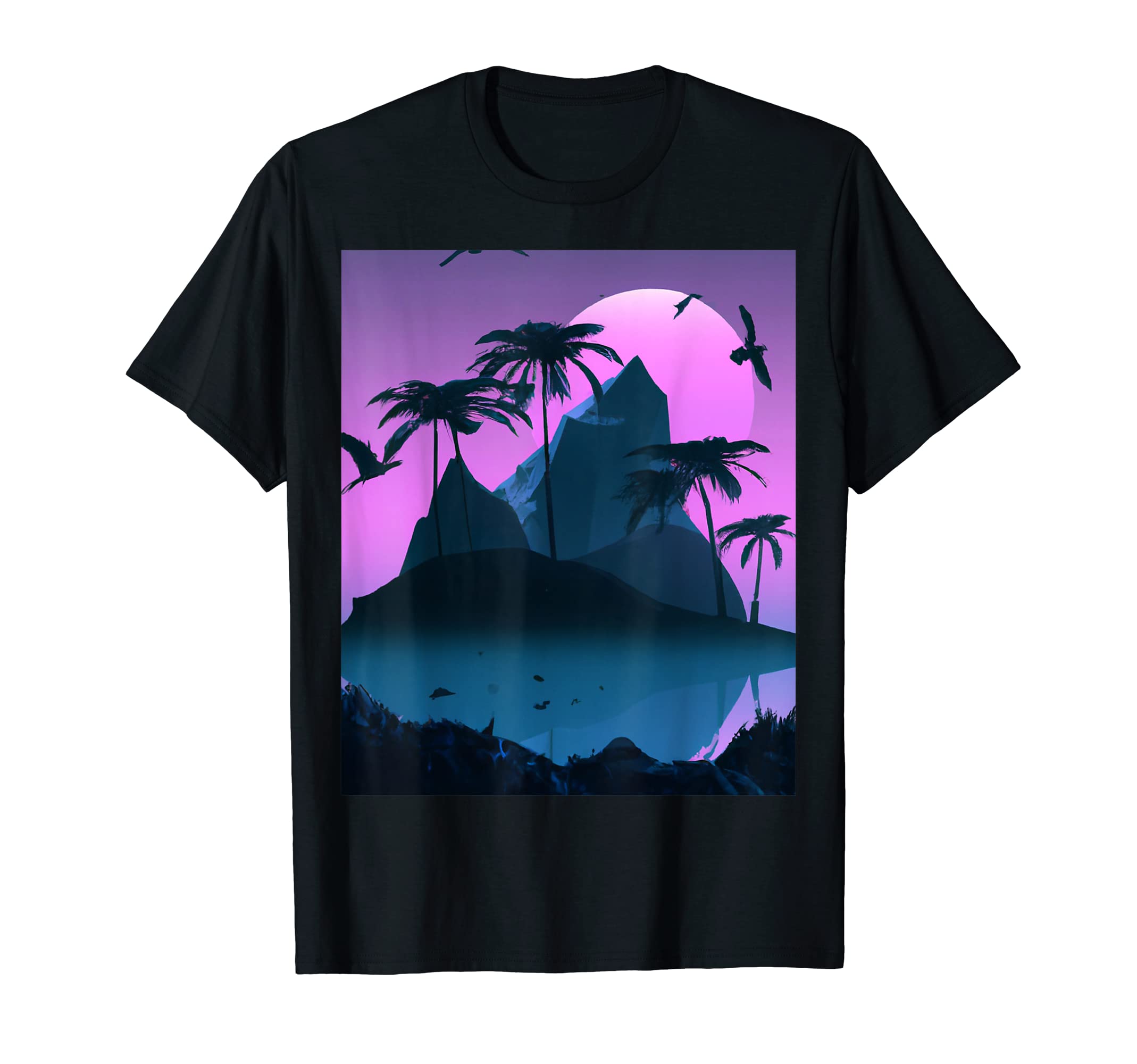 Vaporwave Aesthetic Tropic Island Palms T-Shirt - Trendy Graphic Men Women - T-Shirt, Sweatshirt, Hoodie