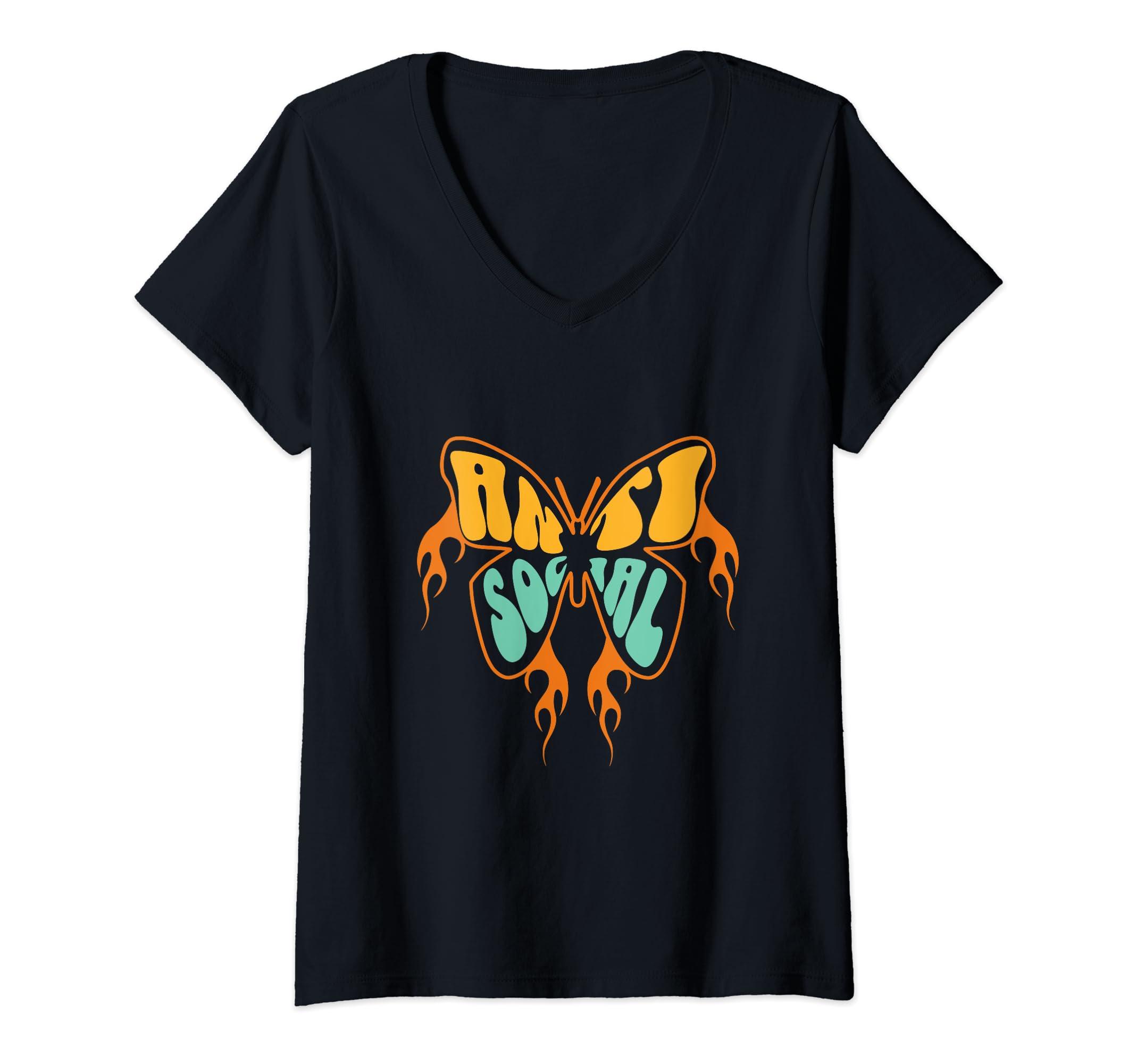 Womens Antisocial Butterfly V Neck T-Shirt - Custom Art Print Unisex - T-Shirt, Sweatshirt, Hoodie