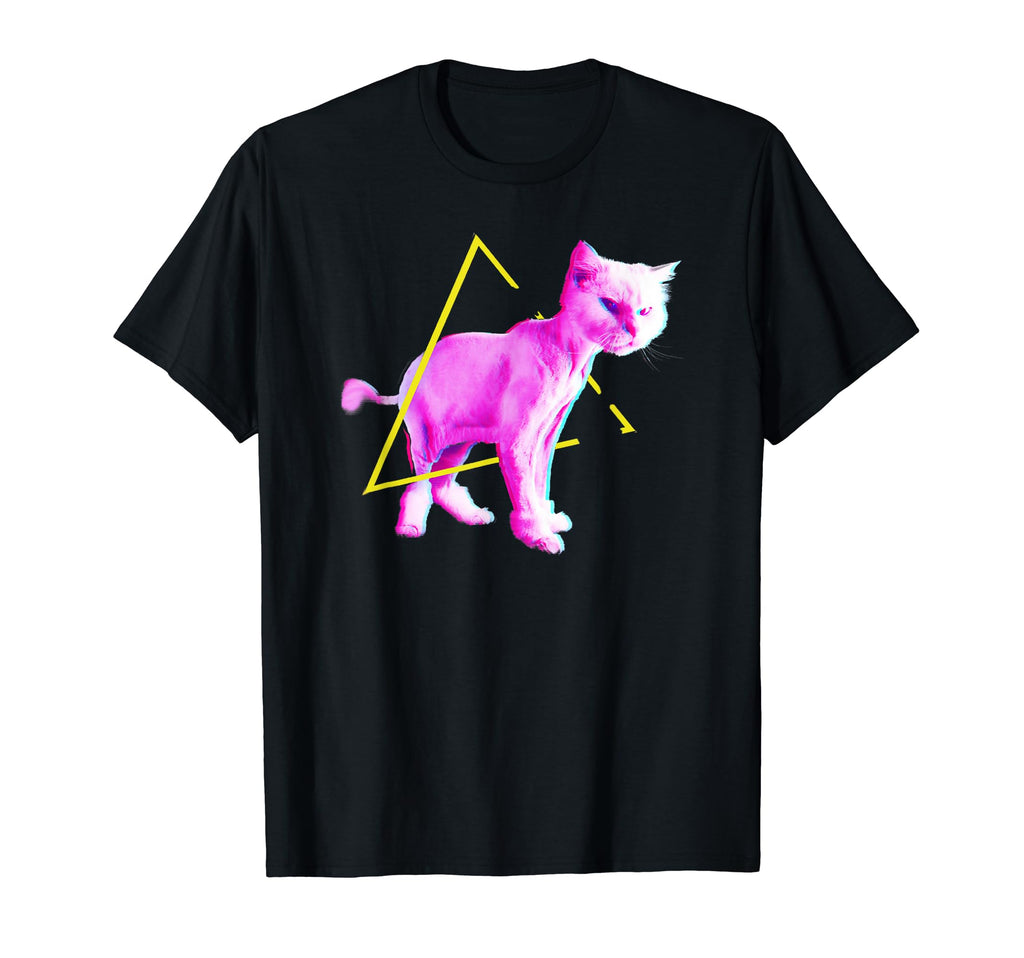Funny Cat Synthwave Vaporwave Triangle T-Shirt - Novelty Apparel Unisex - T-Shirt, Sweatshirt, Hoodie