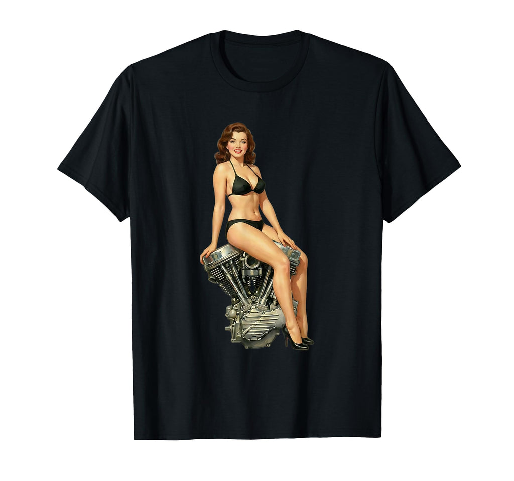 Pinup Panhead Motor Bikini Art T-Shirt - Casual Everyday Wear Unisex - T-Shirt, Sweatshirt, Hoodie