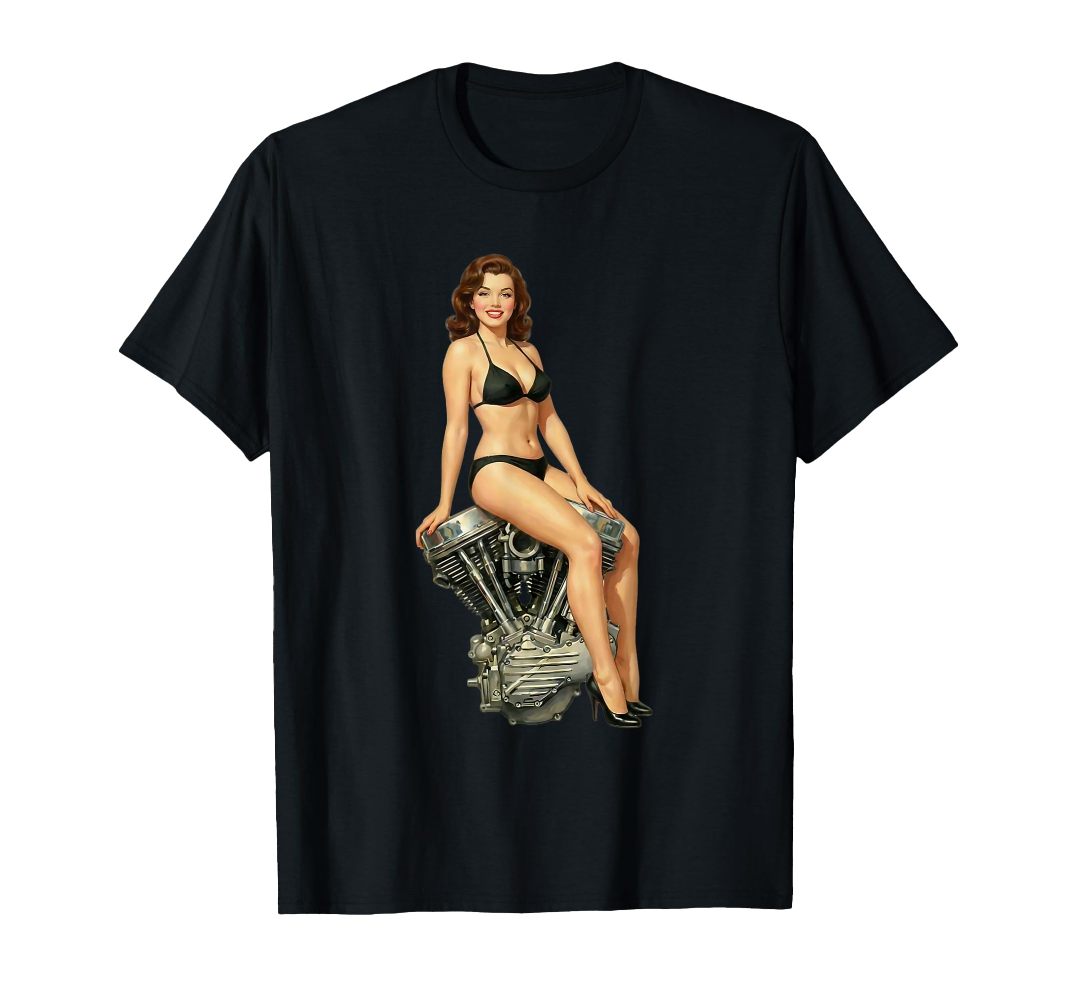 Pinup Panhead Motor Bikini Art T-Shirt - Casual Everyday Wear Unisex - T-Shirt, Sweatshirt, Hoodie