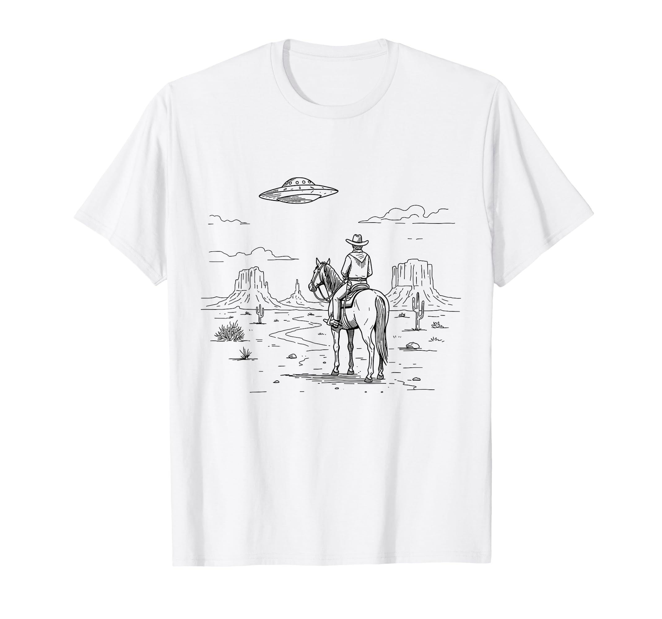 Western Cowboy Ufo Alien Aesthetic T-Shirt - Trendy Graphic Men Women - T-Shirt, Sweatshirt, Hoodie