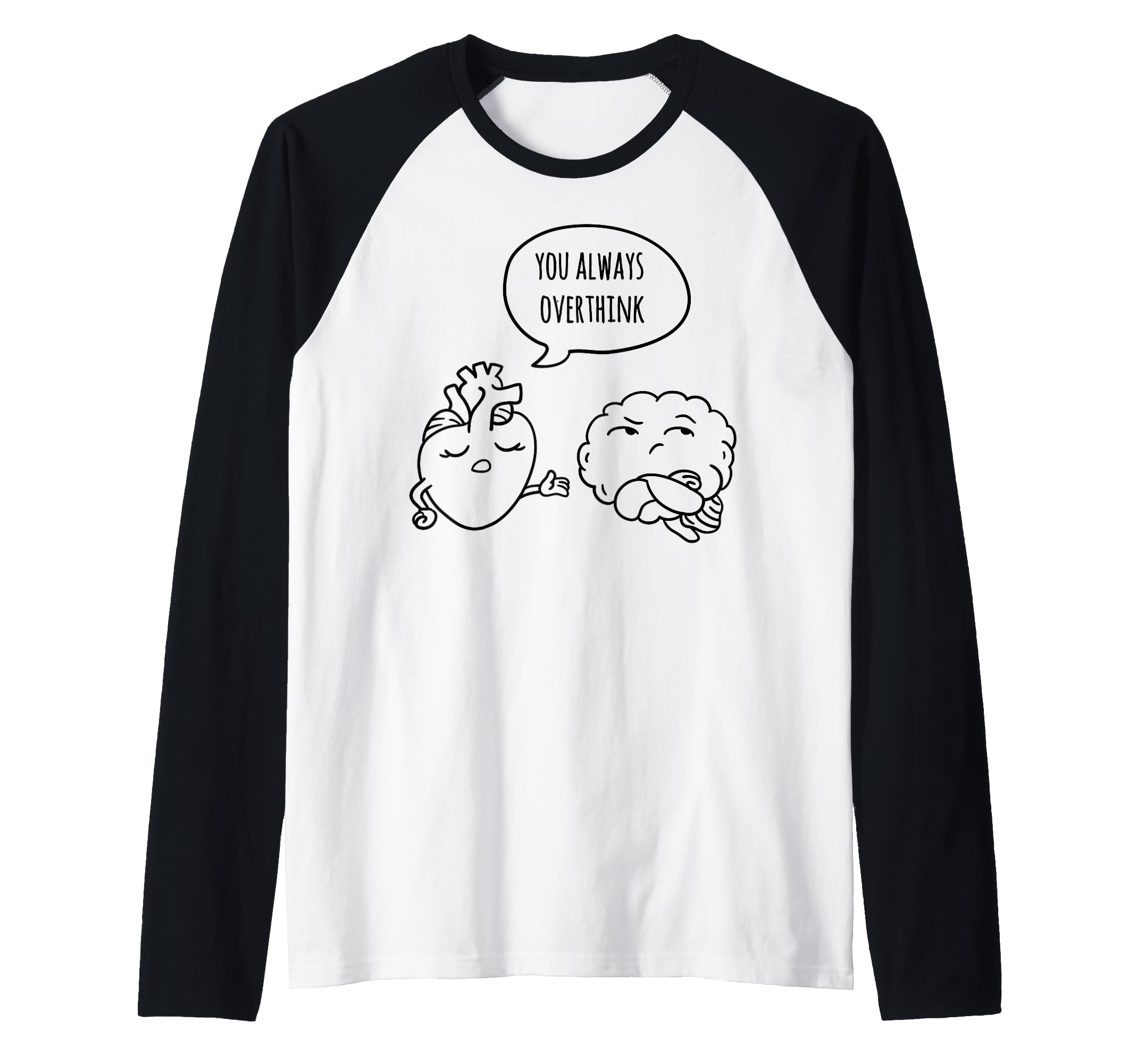 Overthinker Cartoon Raglan Sweatshirt - Fun Novelty Design for Adults - T-Shirt, Sweatshirt, Hoodie