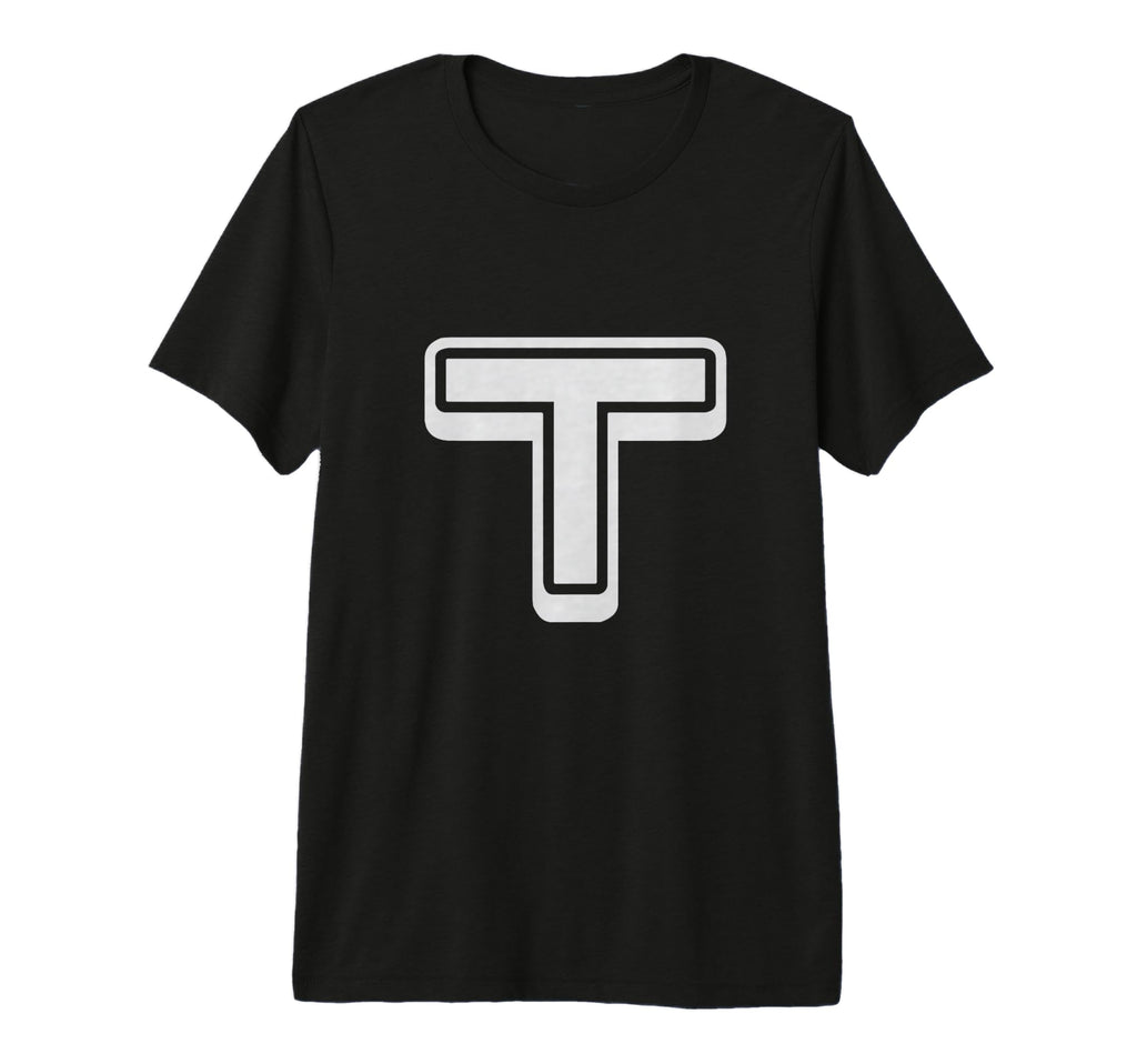 Bold Letter White T Outline Alphabet T-Shirt - Trendy Graphic Men Women - T-Shirt, Sweatshirt, Hoodie