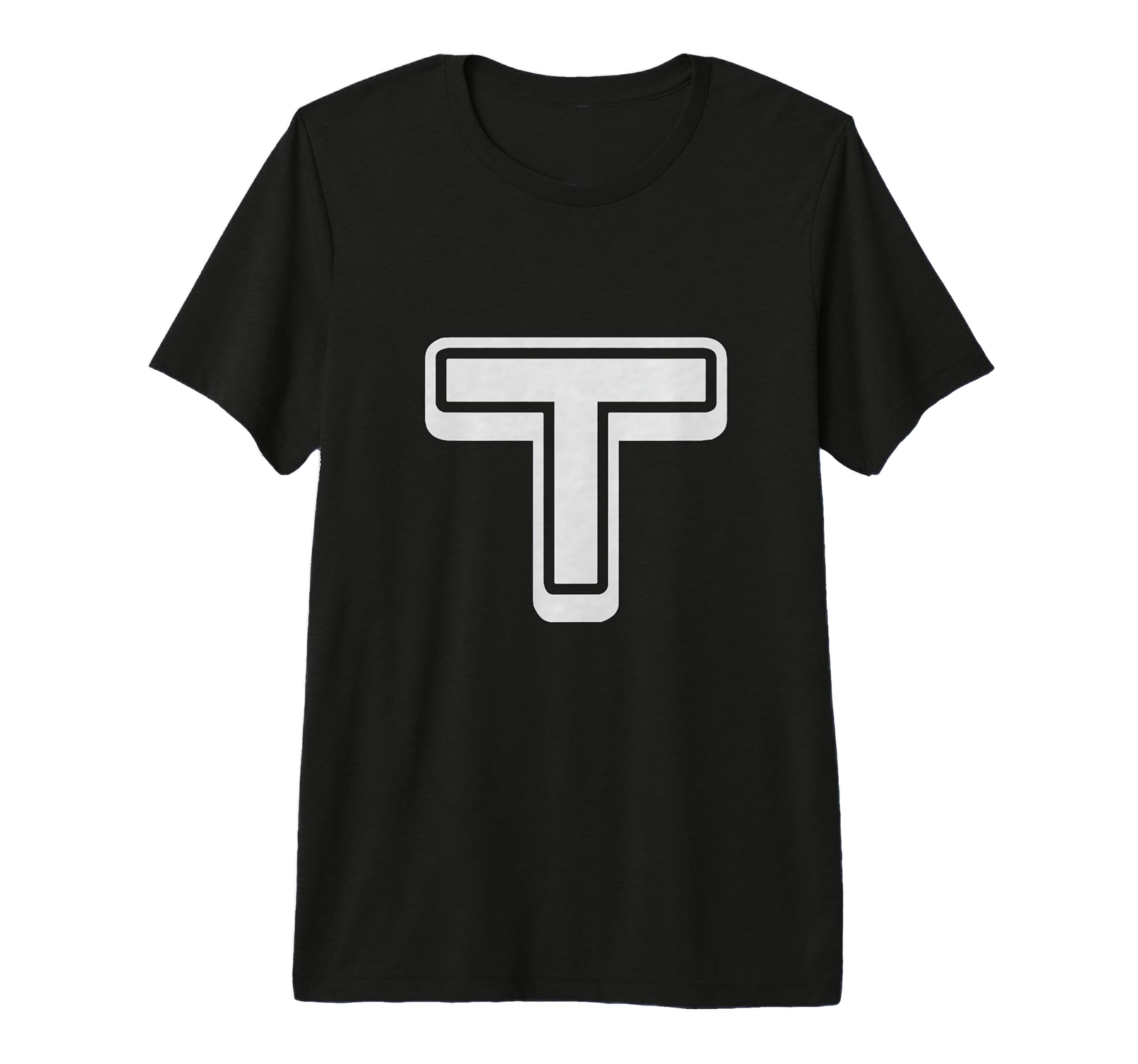 Bold Letter White T Outline Alphabet T-Shirt - Trendy Graphic Men Women - T-Shirt, Sweatshirt, Hoodie