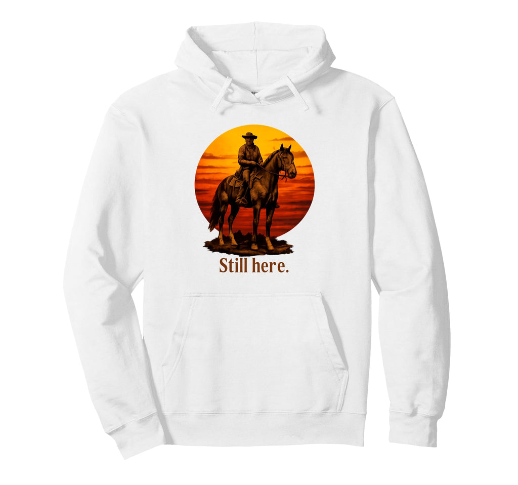 Here Western Sunset Riders Lone Hoodie - Aesthetic Graphic for Adults - T-Shirt, Sweatshirt, Hoodie