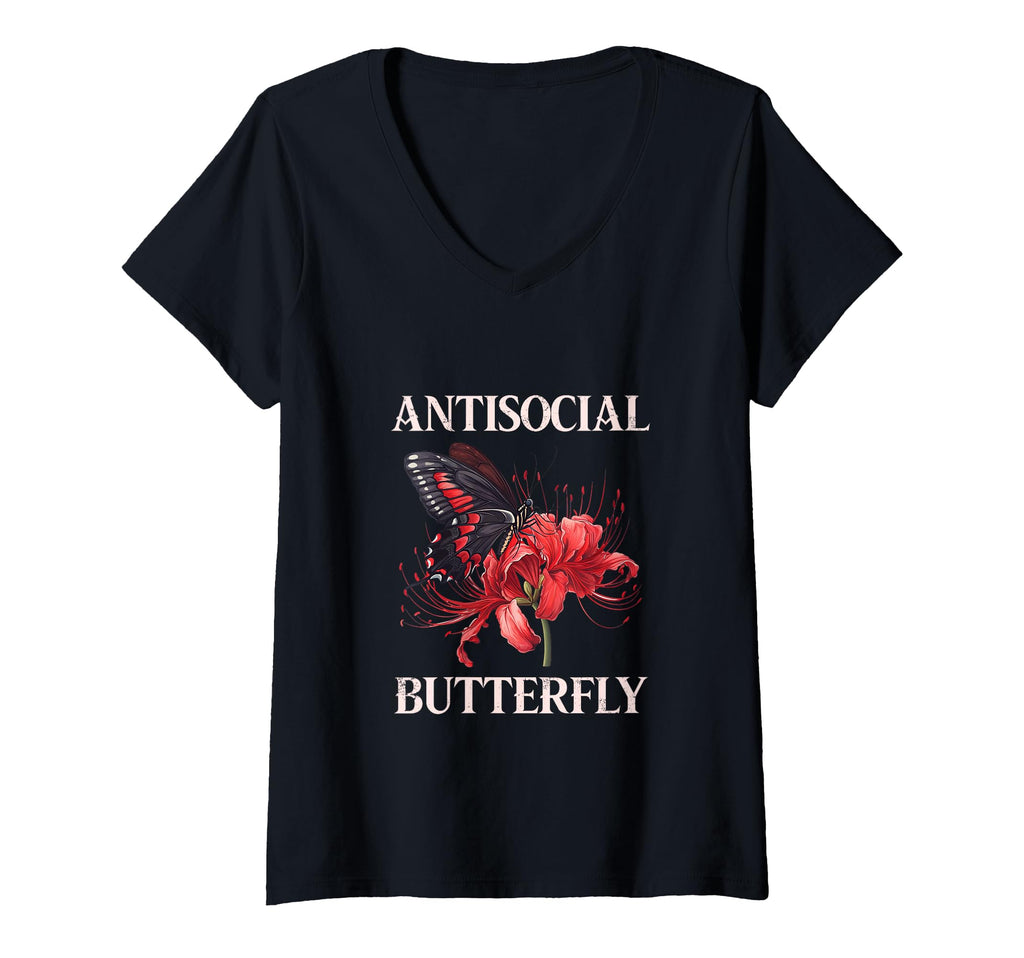 Womens Antisocial Butterfly V Neck T-Shirt - Streetwear Style for Adults - T-Shirt, Sweatshirt, Hoodie