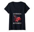Womens Antisocial Butterfly V Neck T-Shirt - Streetwear Style for Adults - T-Shirt, Sweatshirt, Hoodie