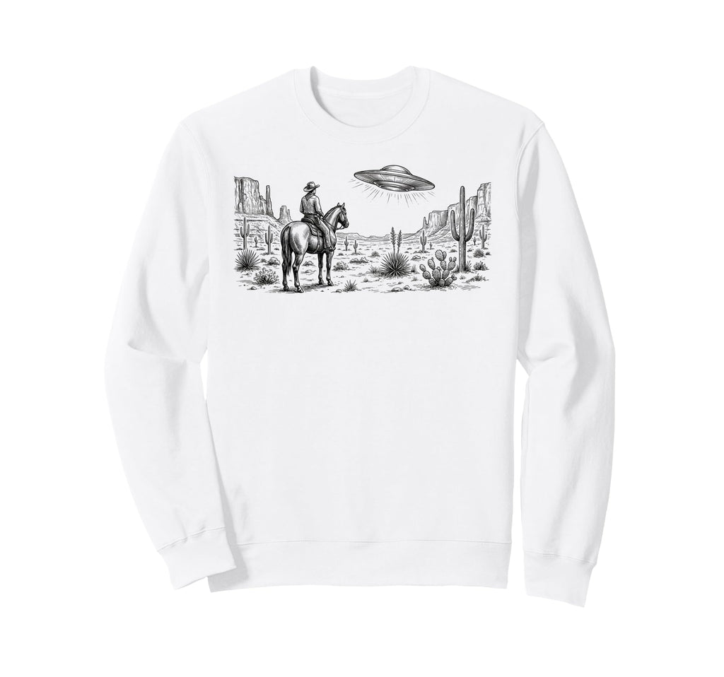 Horse Lover Ufo Western Cowboy Sweatshirt - Fun Novelty Design Men Women - T-Shirt, Sweatshirt, Hoodie