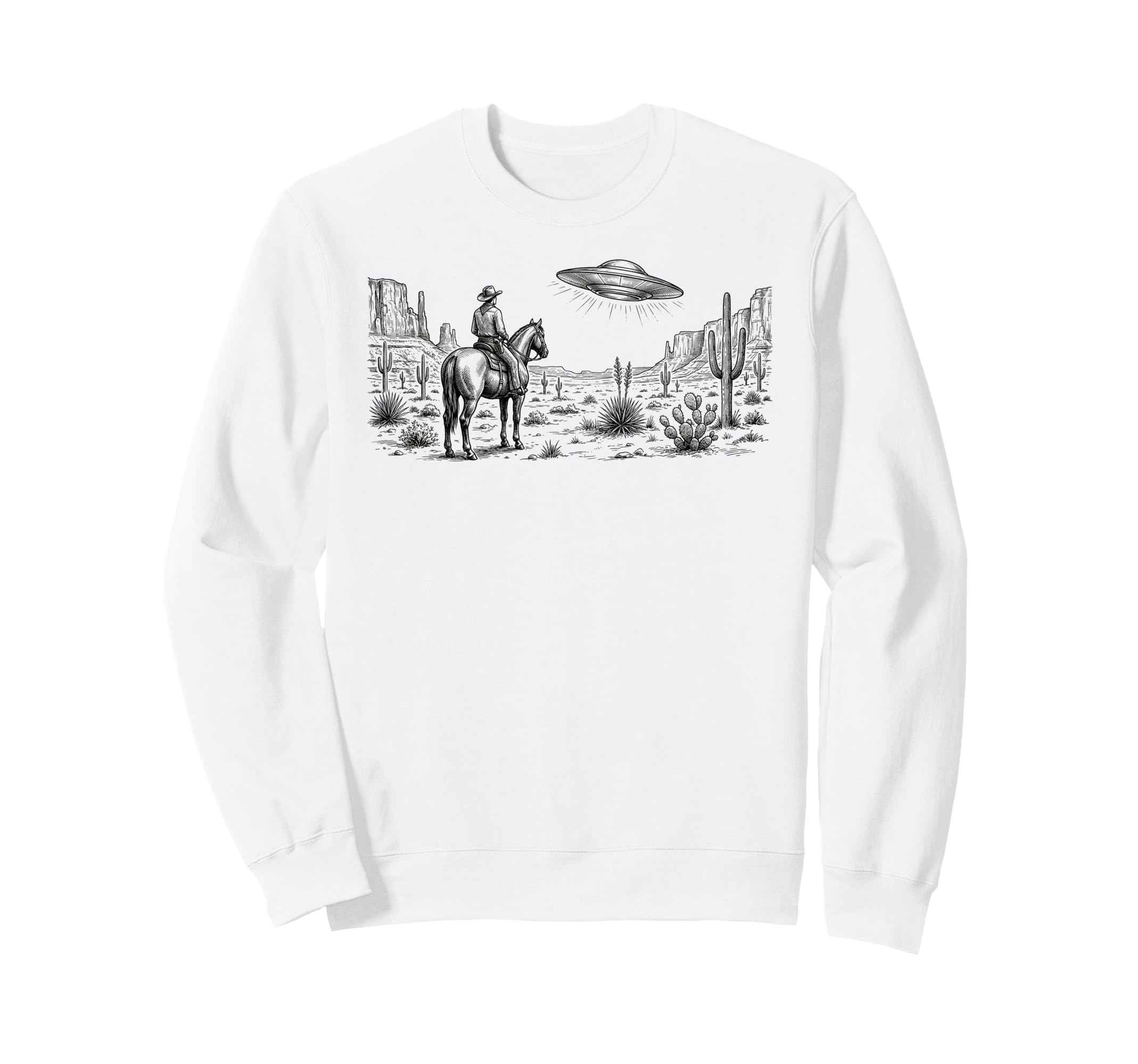 Horse Lover Ufo Western Cowboy Sweatshirt - Fun Novelty Design Men Women - T-Shirt, Sweatshirt, Hoodie